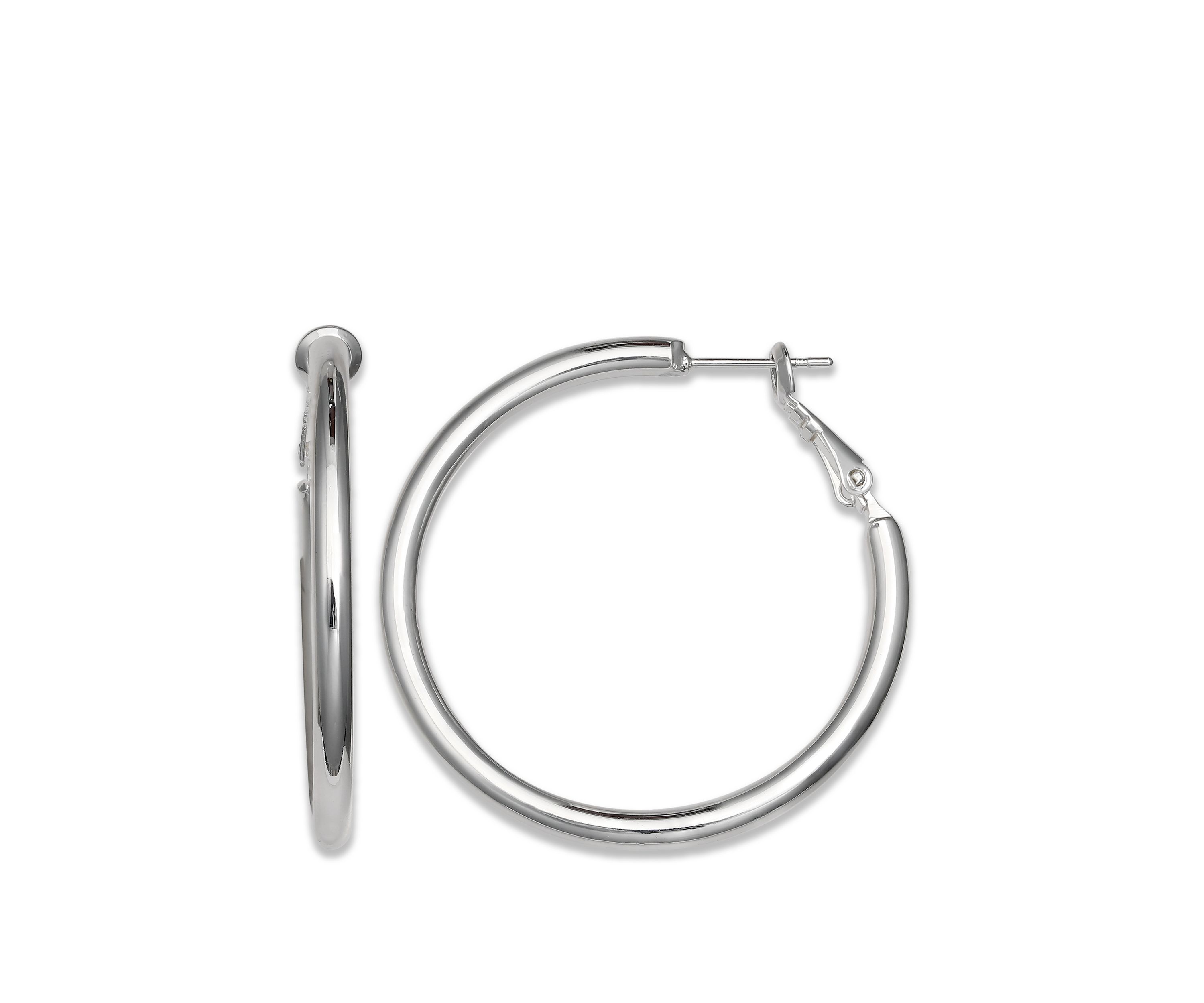 Silver Plated Polished Hoop Paddle Back Earrings  