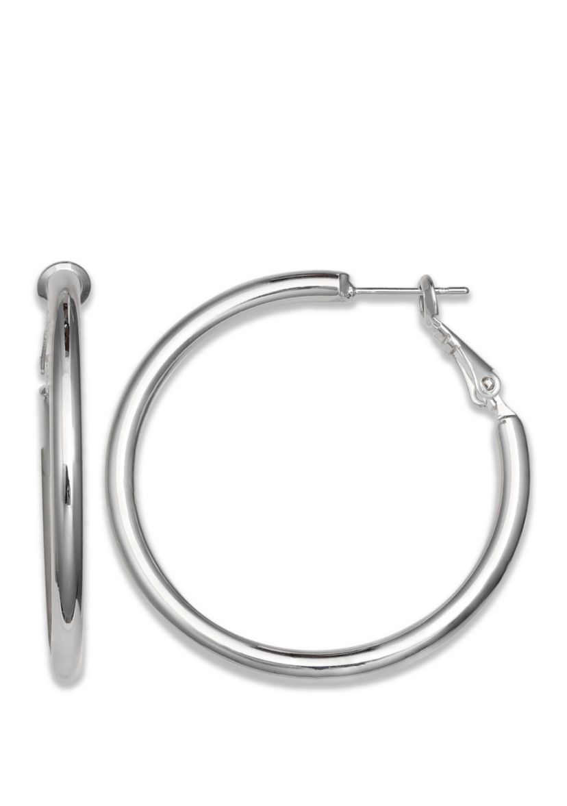 Silver Plated Polished Hoop Paddle Back Earrings  