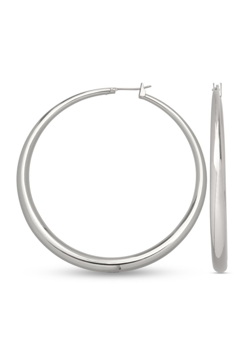 Fine Silver Plated Round Graduated Hoop Earrings