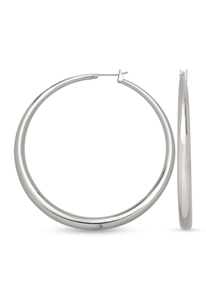 Fine Silver Plated Round Graduated Hoop Earrings