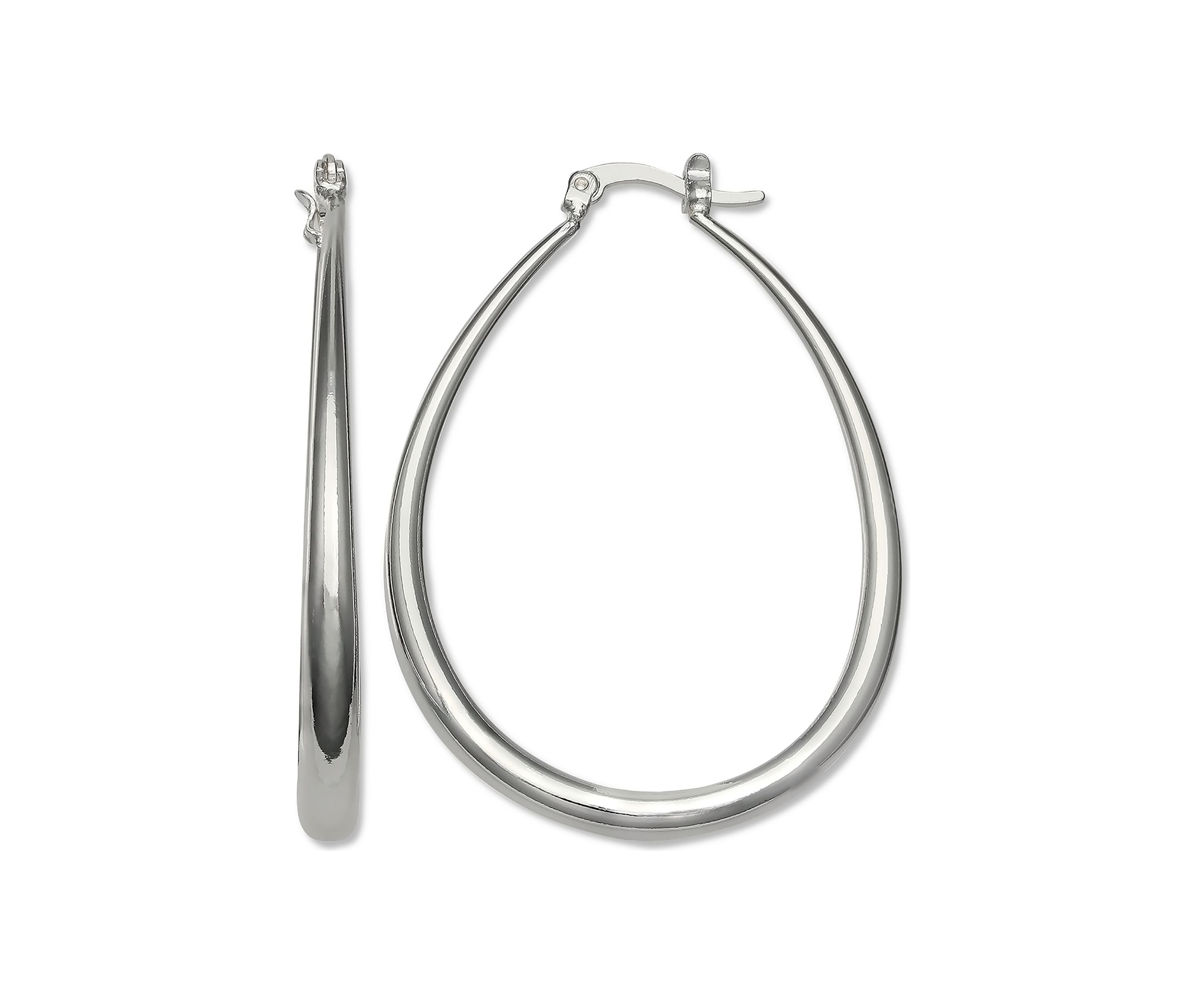 Oval Hoop Earrings in Silver Plated Metal 