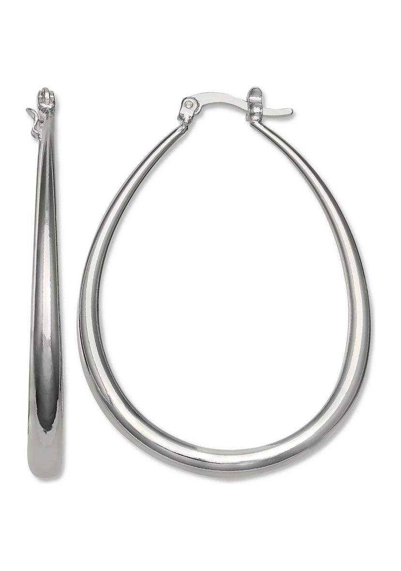 Oval Hoop Earrings in Silver Plated Metal 