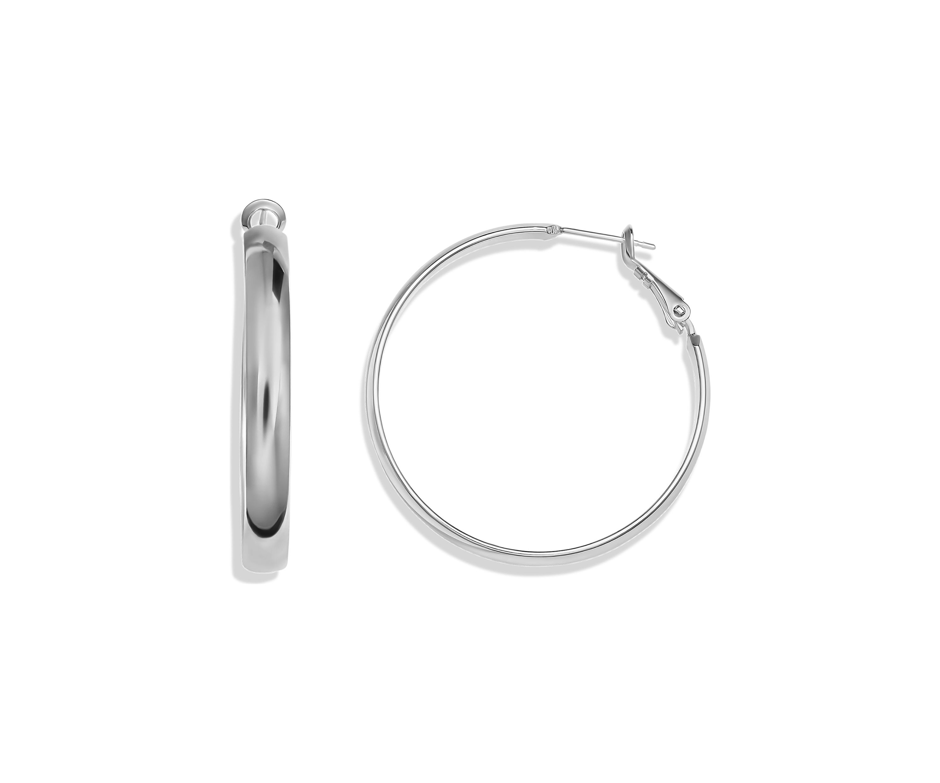 Wide Hoop Earrings in Silver Plated Metal 