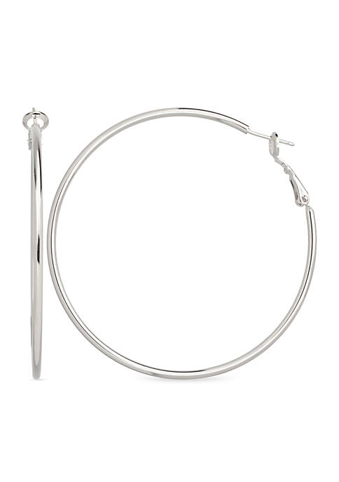 Fine Silver Plated 60MM Round Paddleback Hoop Earring