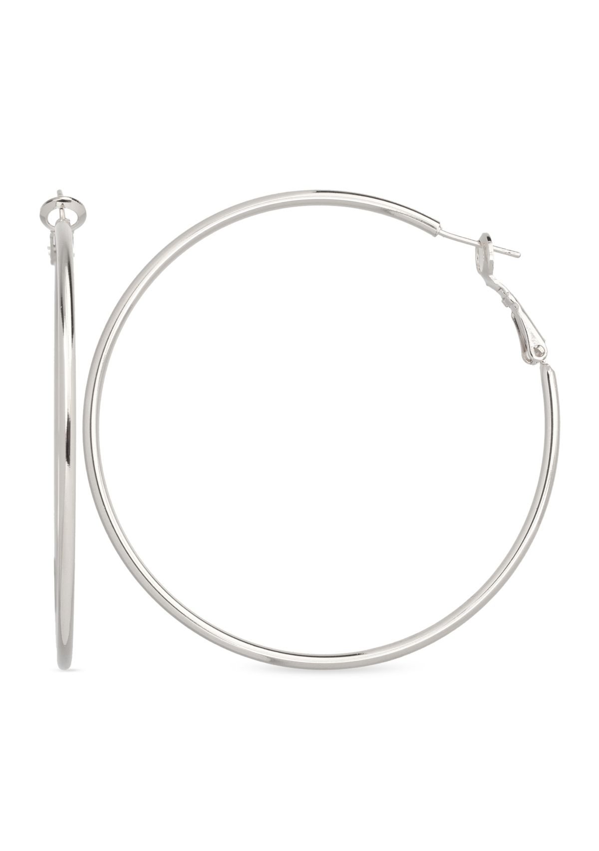 Fine Silver Plated 60 Millimeter Round Lever Back Hoop Earrings
