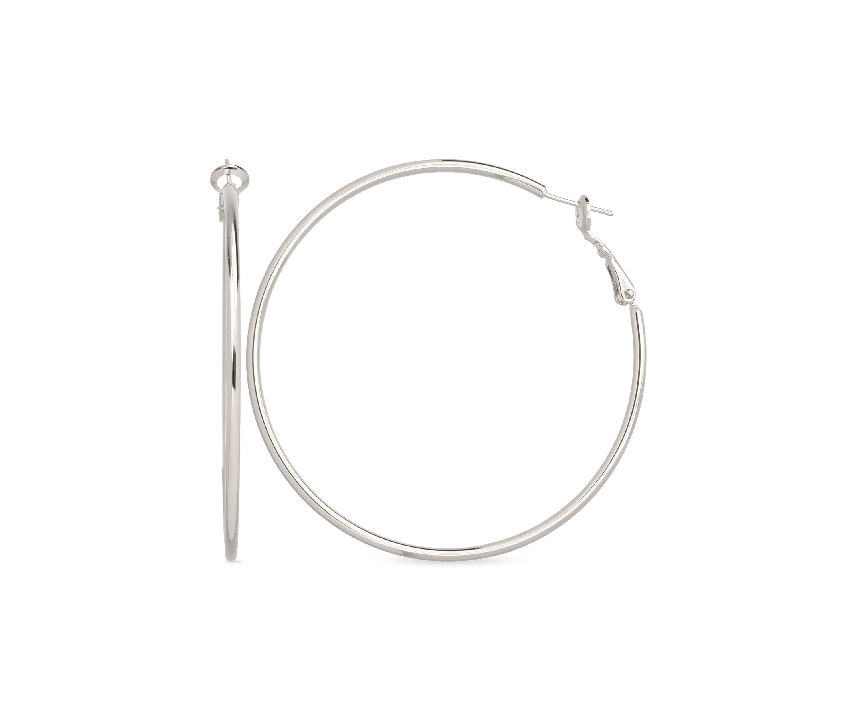 Fine Silver Plated 60 Millimeter Round Lever Back Hoop Earrings