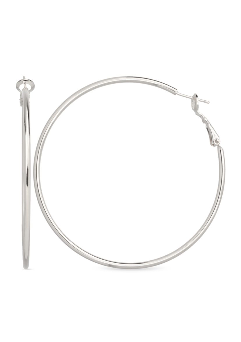Fine Silver Plated 60 Millimeter Round Lever Back Hoop Earrings