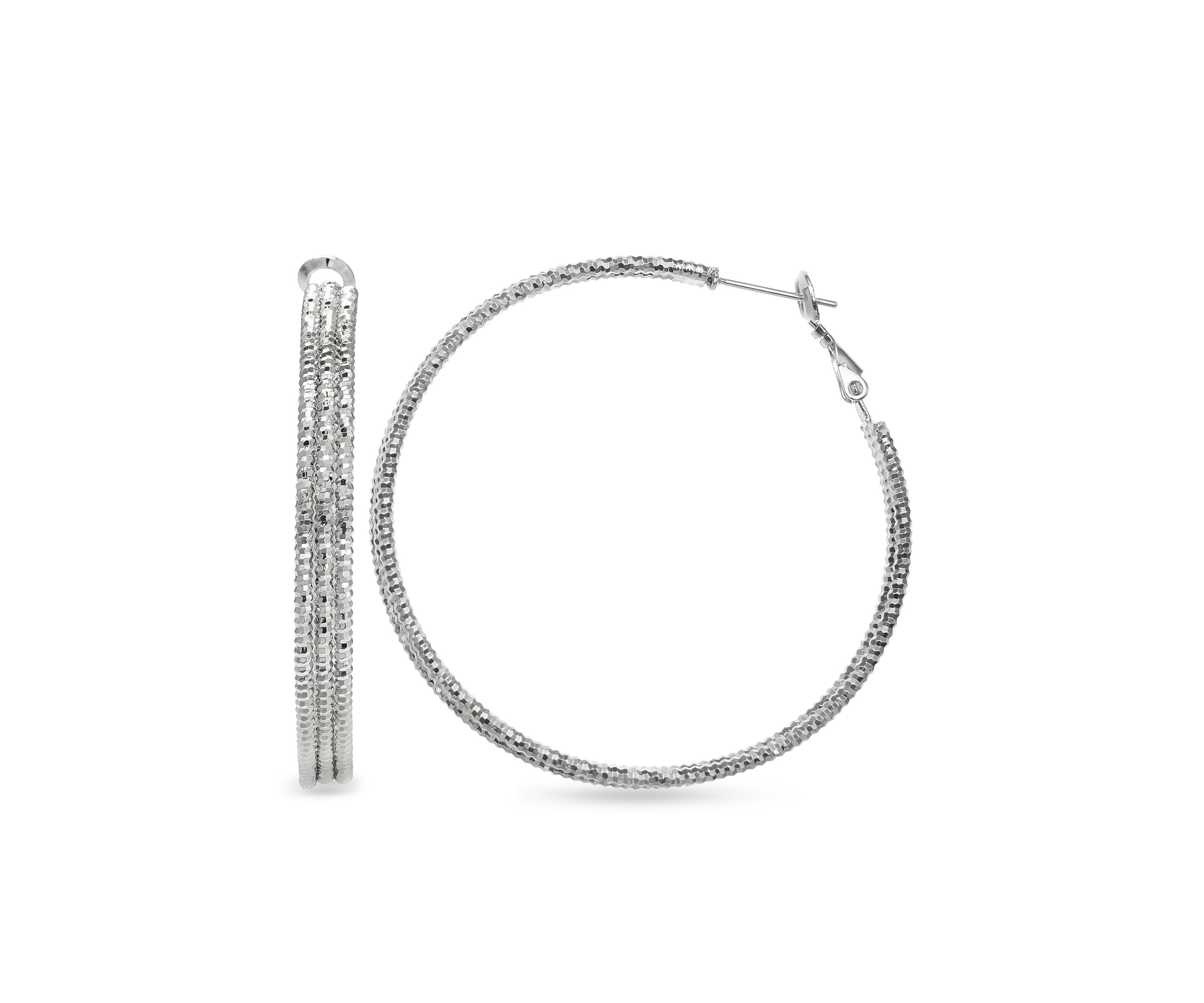 Silver Plated Diamond Cut Round Hoop Earring