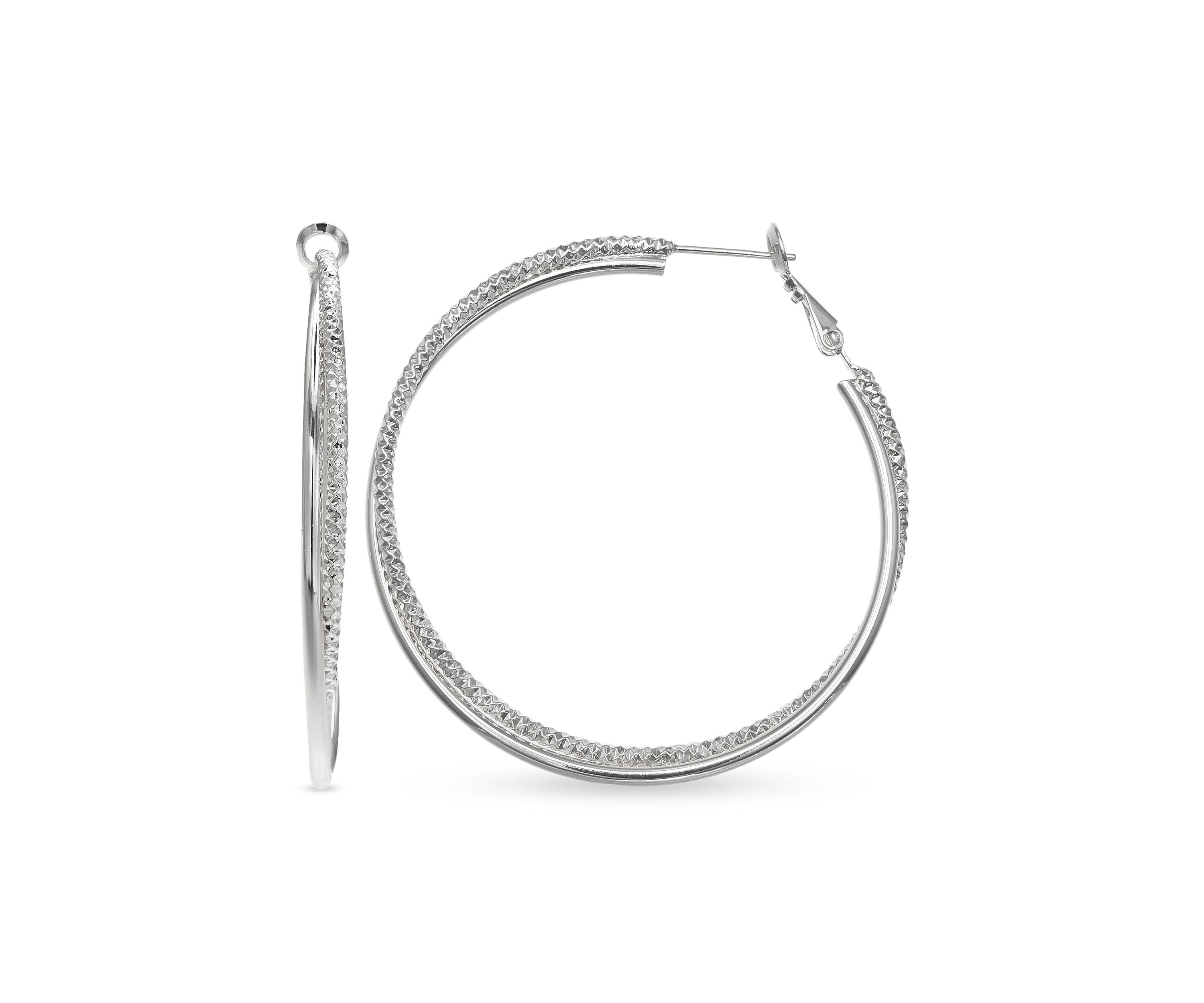 Fine Silver Plated Diamond Cut Hoop Earrings