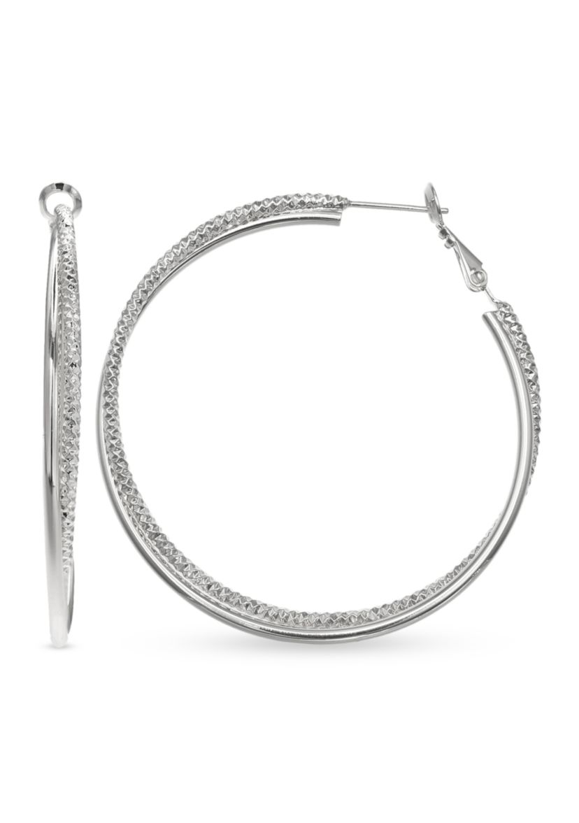 Fine Silver Plated Diamond Cut Hoop Earrings