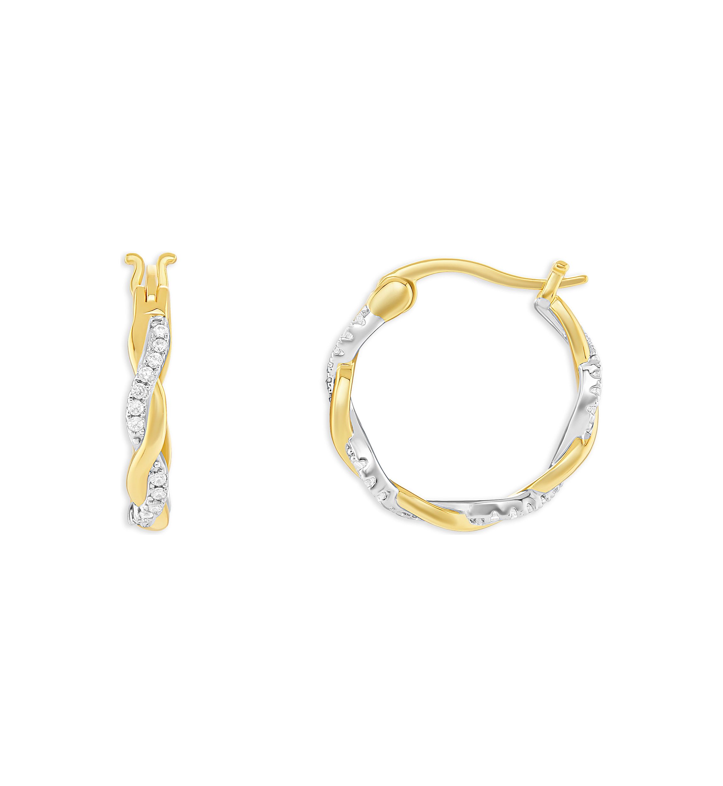 Plated Cubic Zirconia Twisted Hoop Earrings