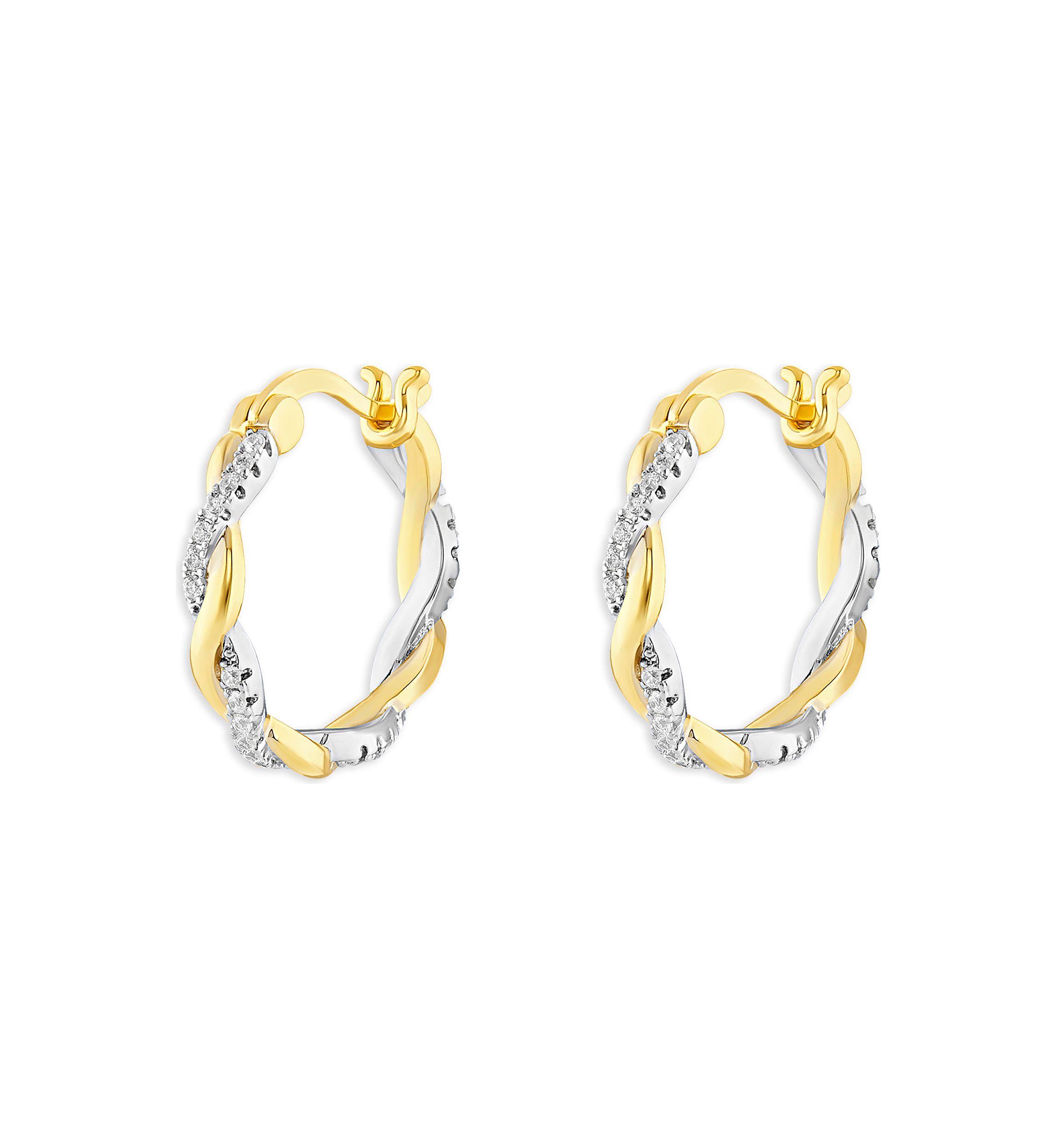 Plated Cubic Zirconia Twisted Hoop Earrings
