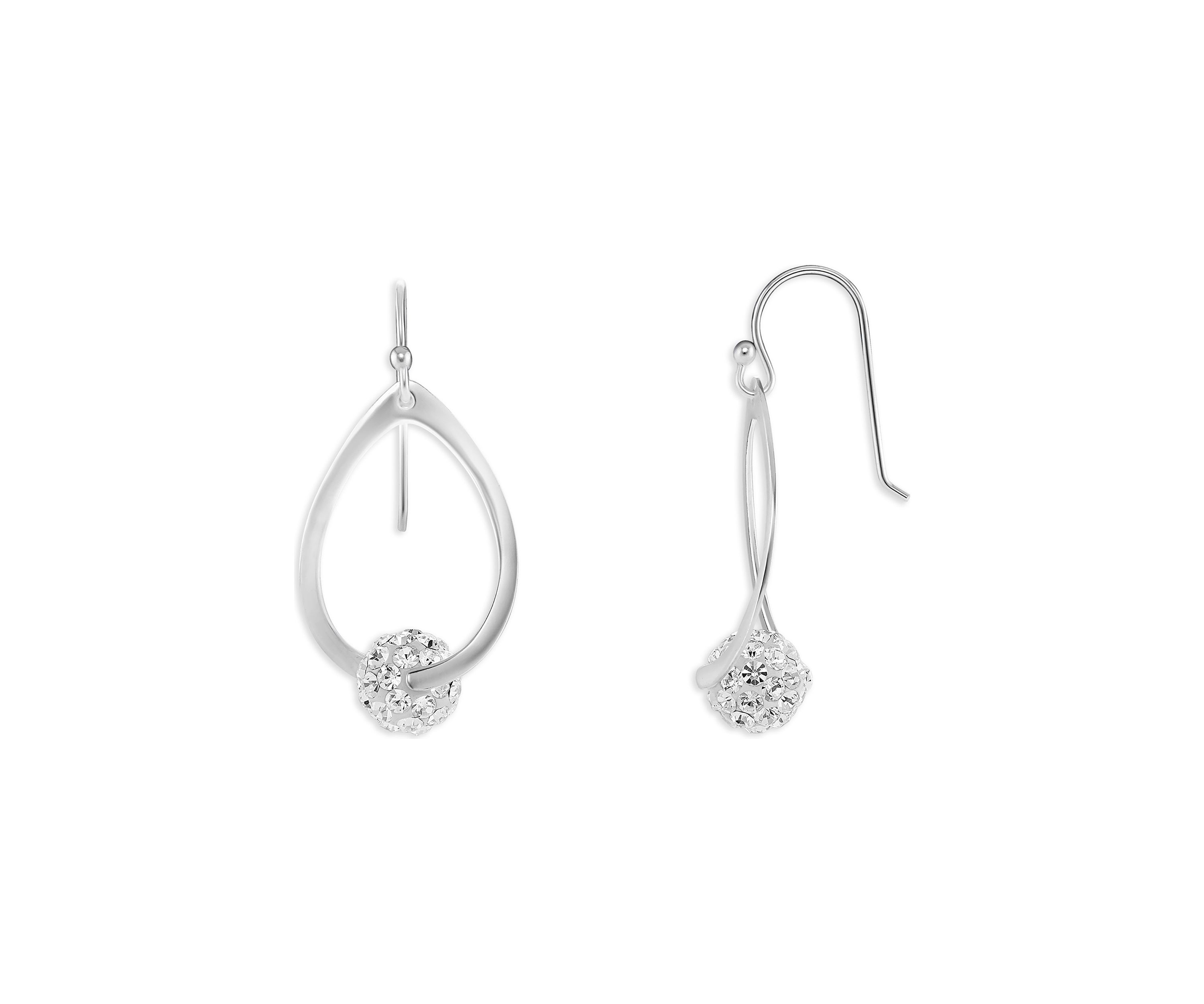 Silver Plated Polished Teardrop Crystal Fireball Drop Earrings