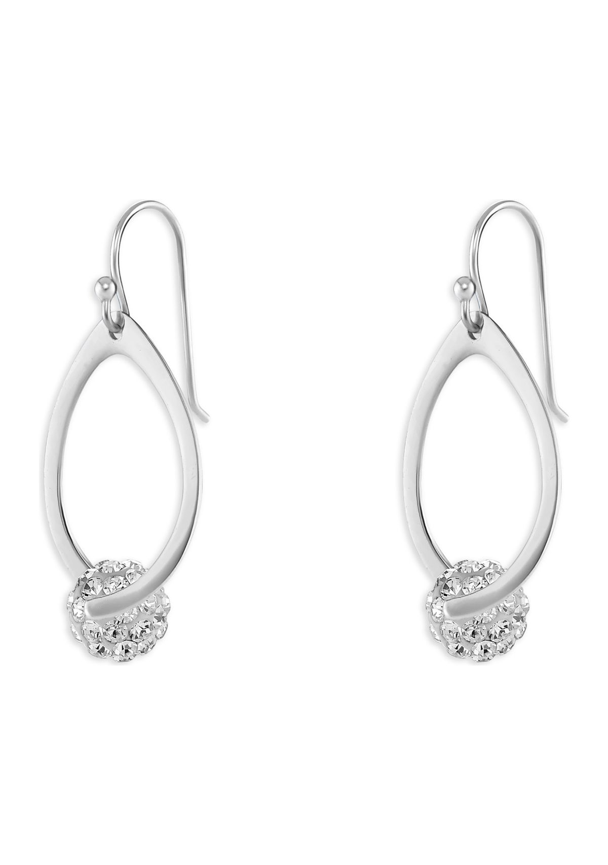 Silver Plated Polished Teardrop Crystal Fireball Drop Earrings
