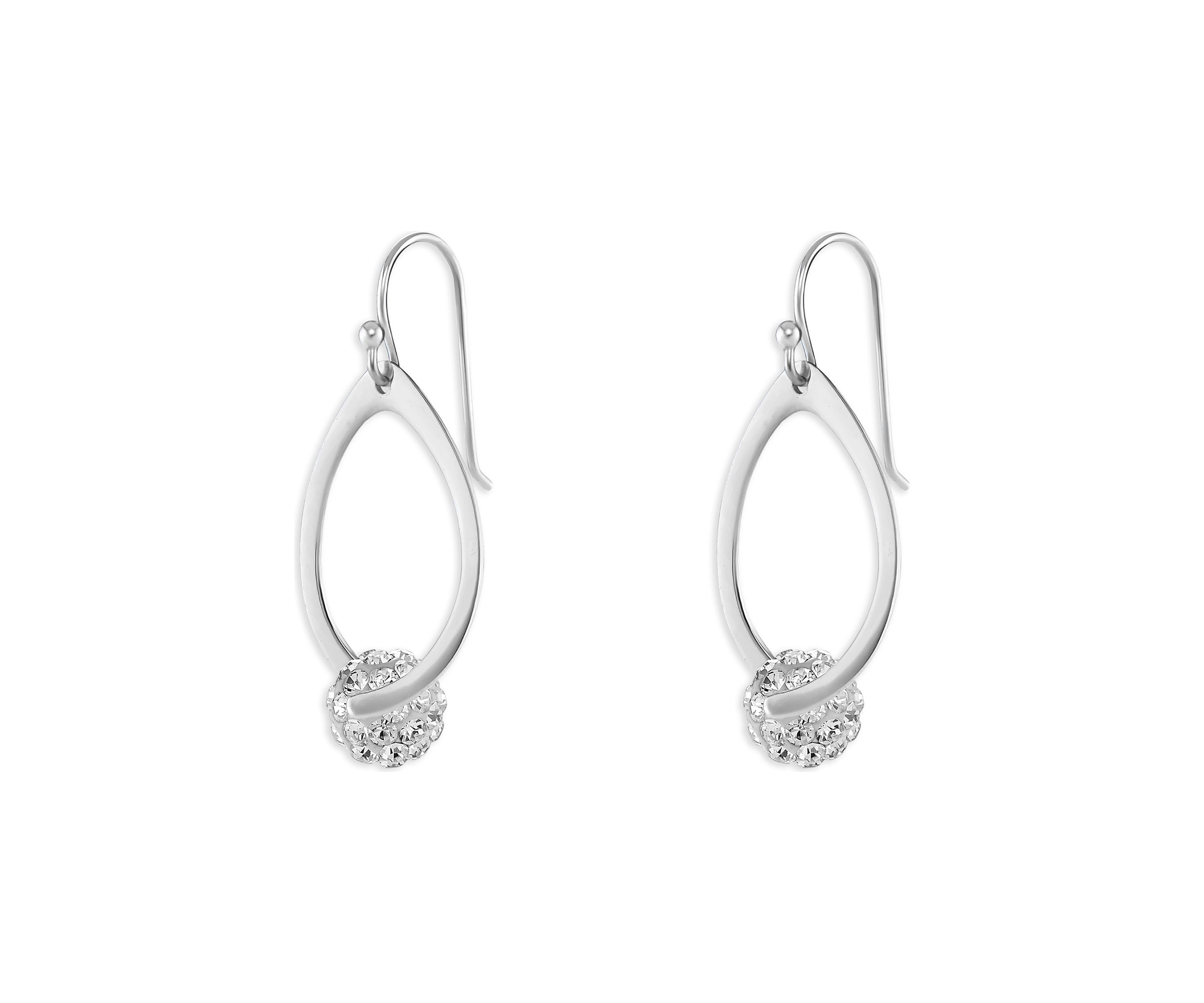Silver Plated Polished Teardrop Crystal Fireball Drop Earrings