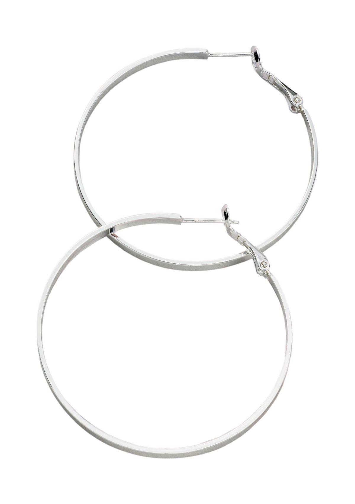 50 Millimeter Silver Tone Flat Hoop Earrings 