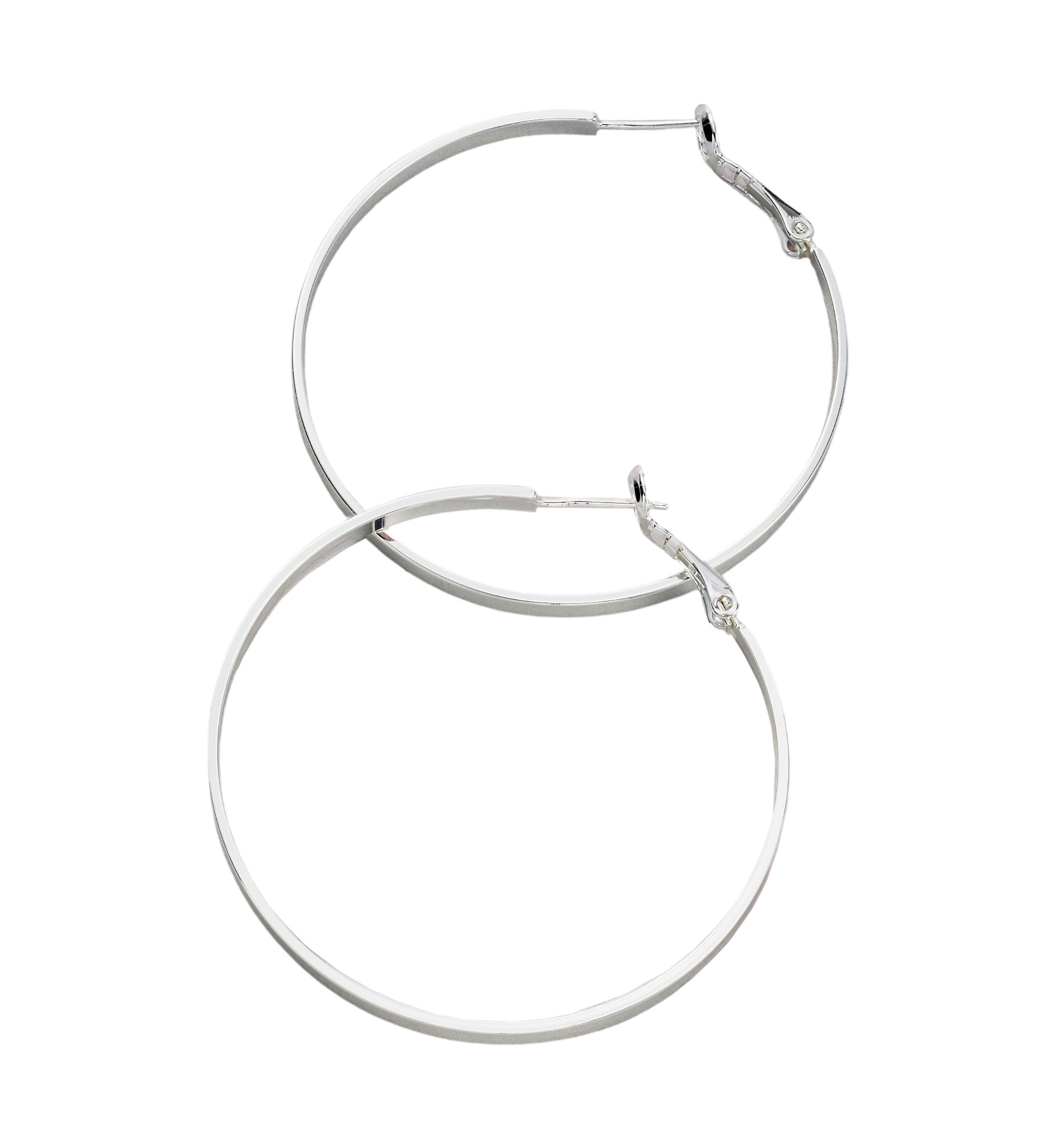 50 Millimeter Silver Tone Flat Hoop Earrings 