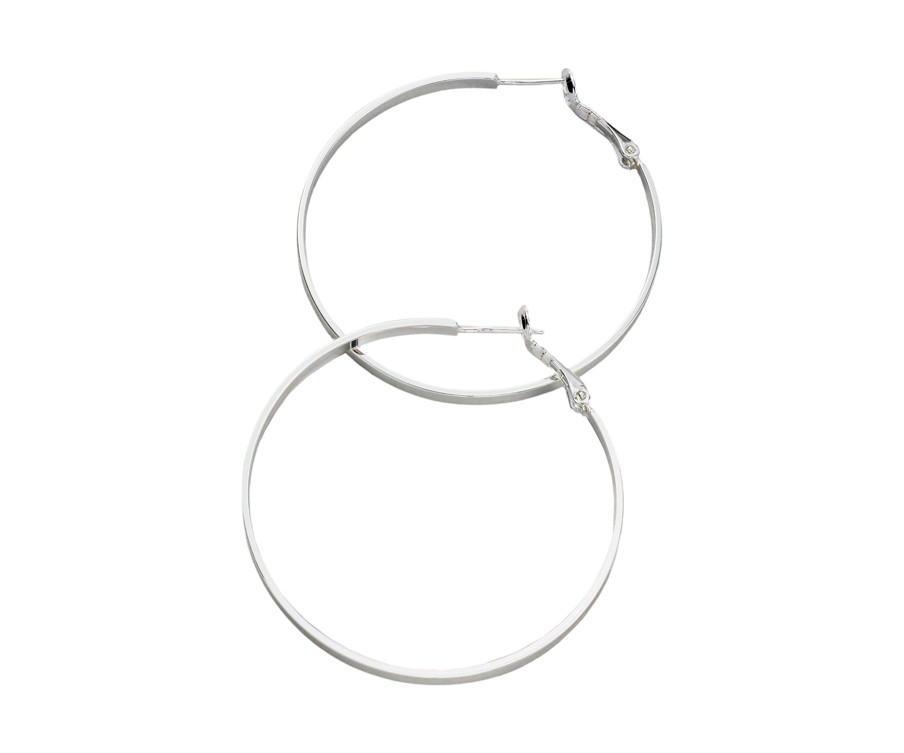 50 Millimeter Silver Tone Flat Hoop Earrings 