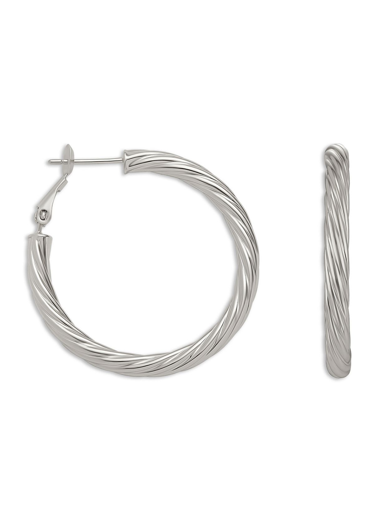 Fine Silver Plated 35 Millimeter Twisted Hoop Earrings