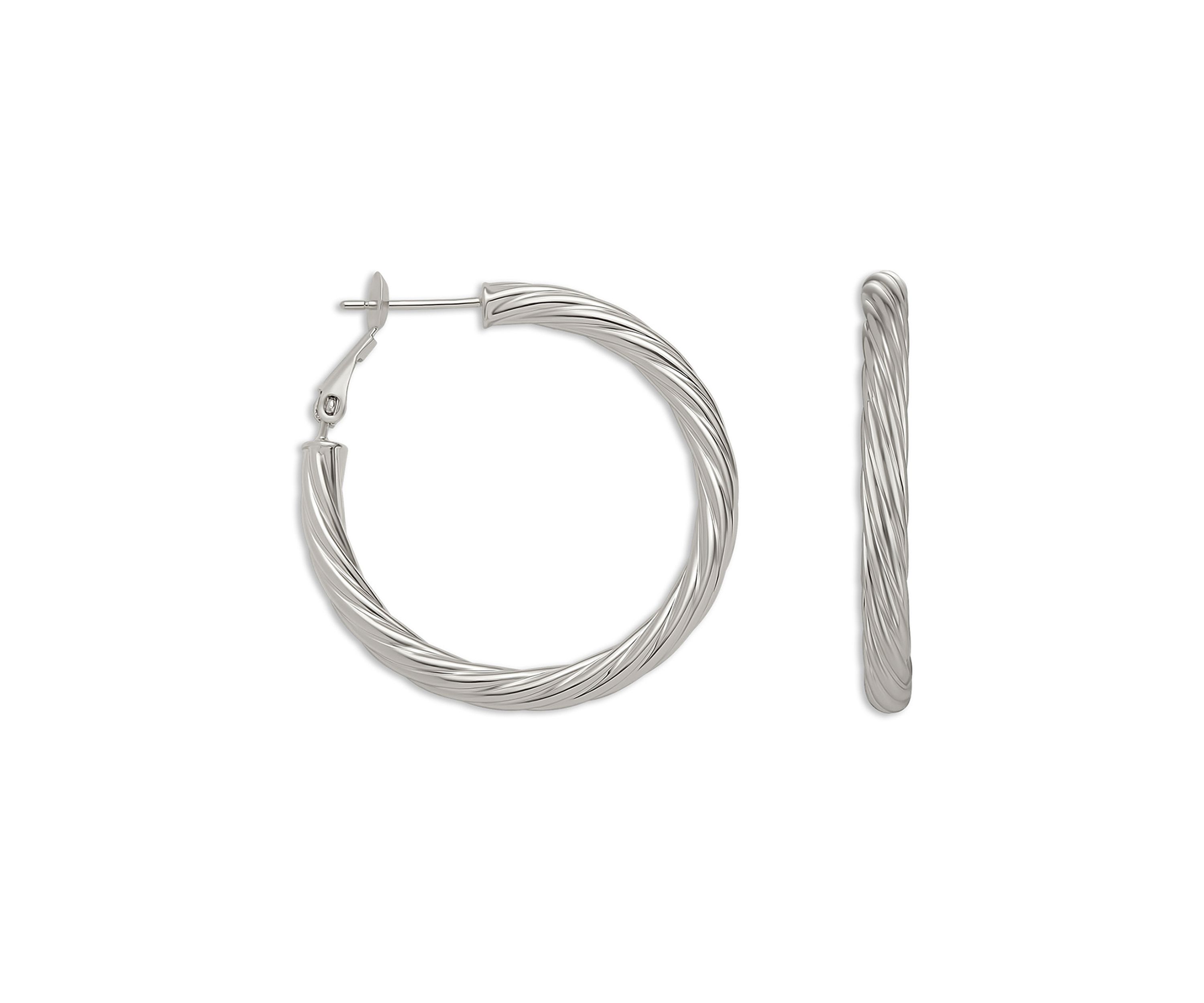 Fine Silver Plated 35 Millimeter Twisted Hoop Earrings