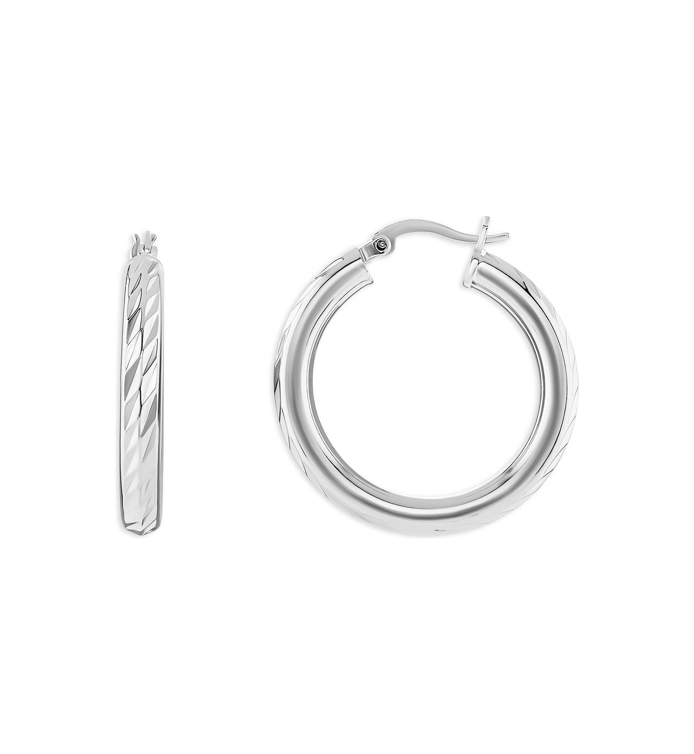 Silver Plated Diamond Cut 30 Millimeter Hoop Earrings