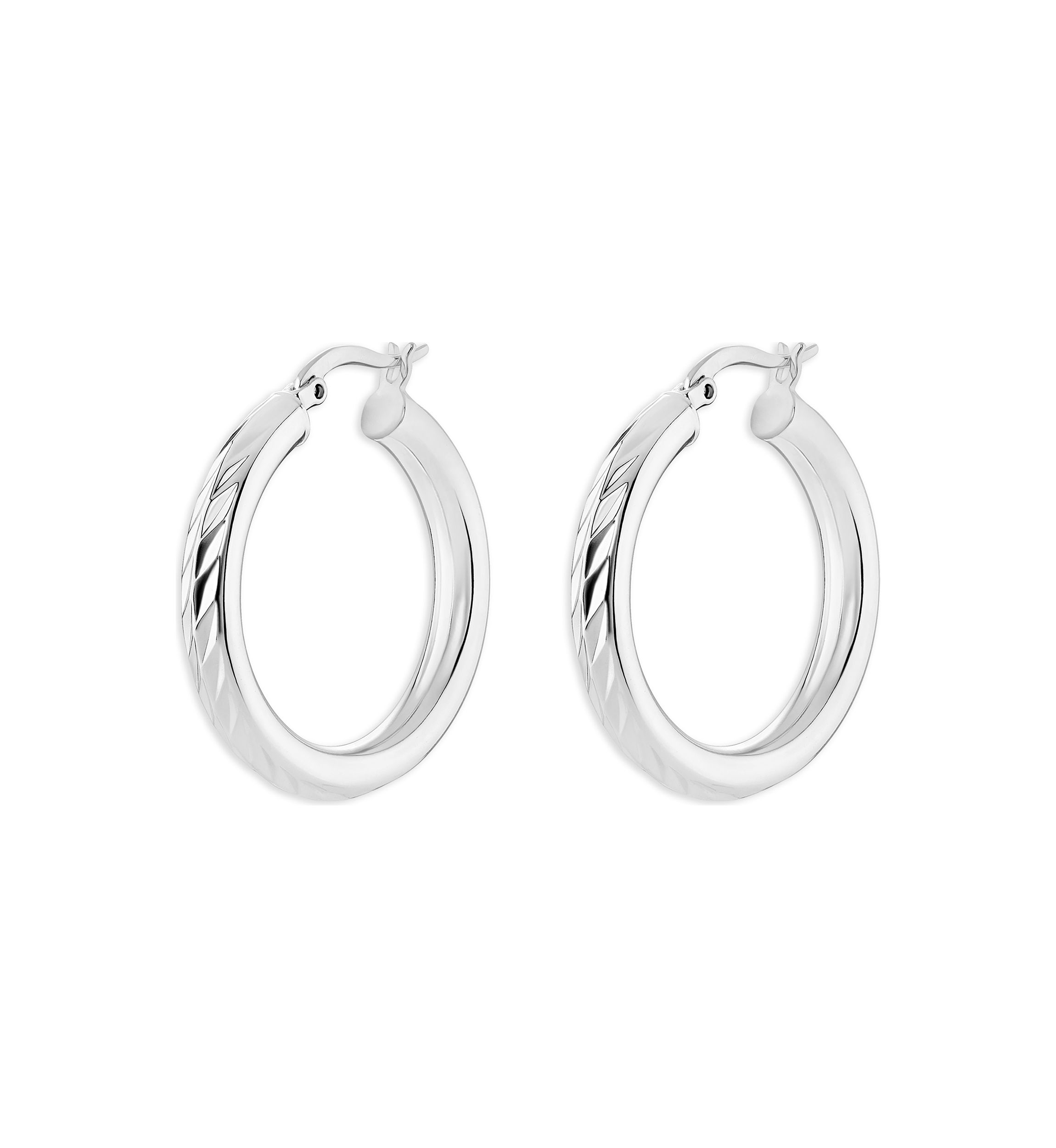 Silver Plated Diamond Cut 30 Millimeter Hoop Earrings