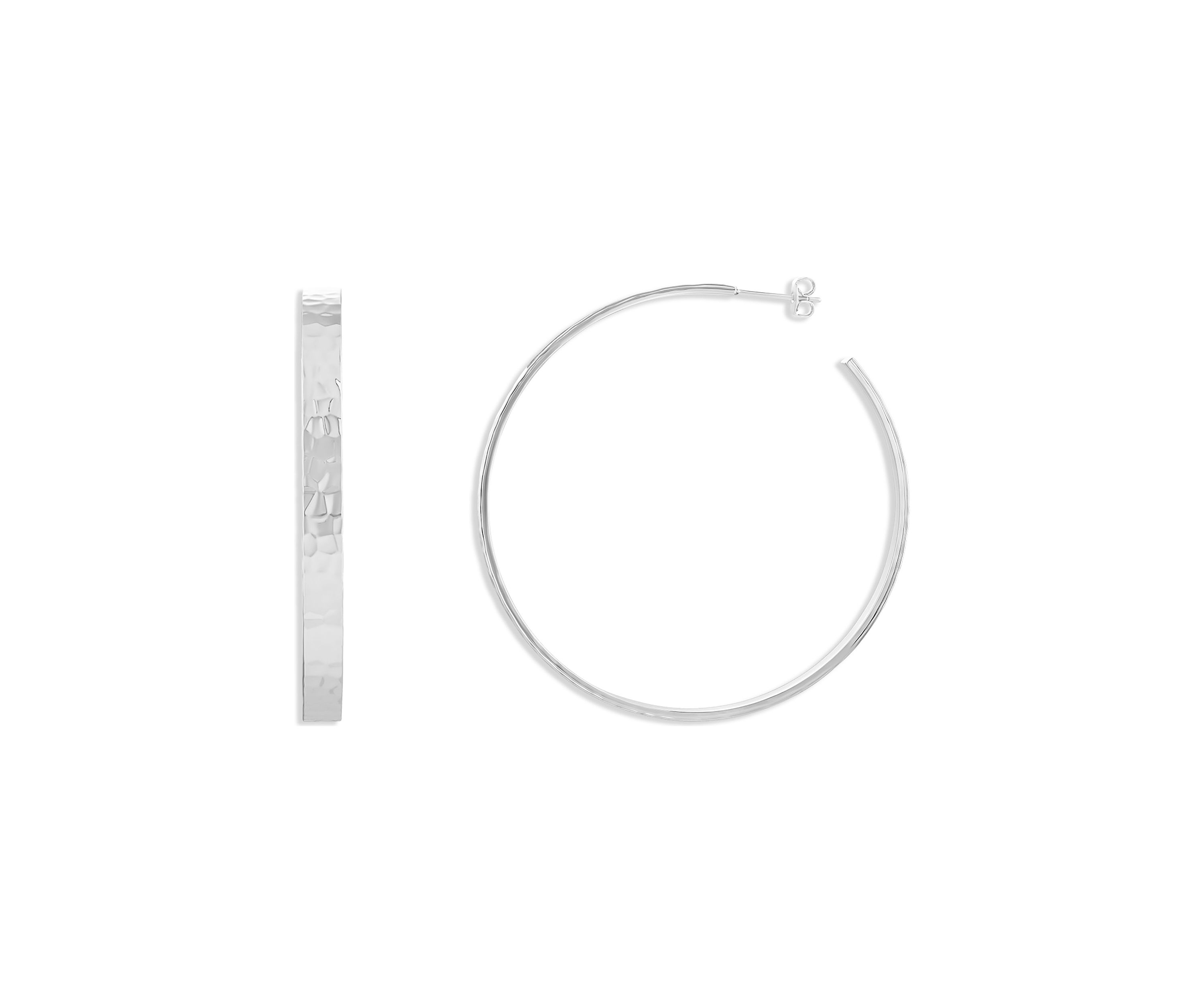 Fine Silver Plated 60 Millimeter Hammered C-Hoop Earrings