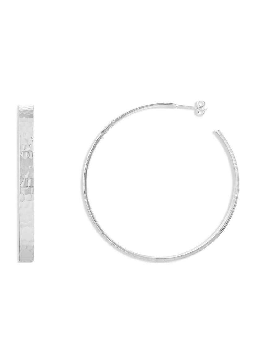 Fine Silver Plated 60 Millimeter Hammered C-Hoop Earrings
