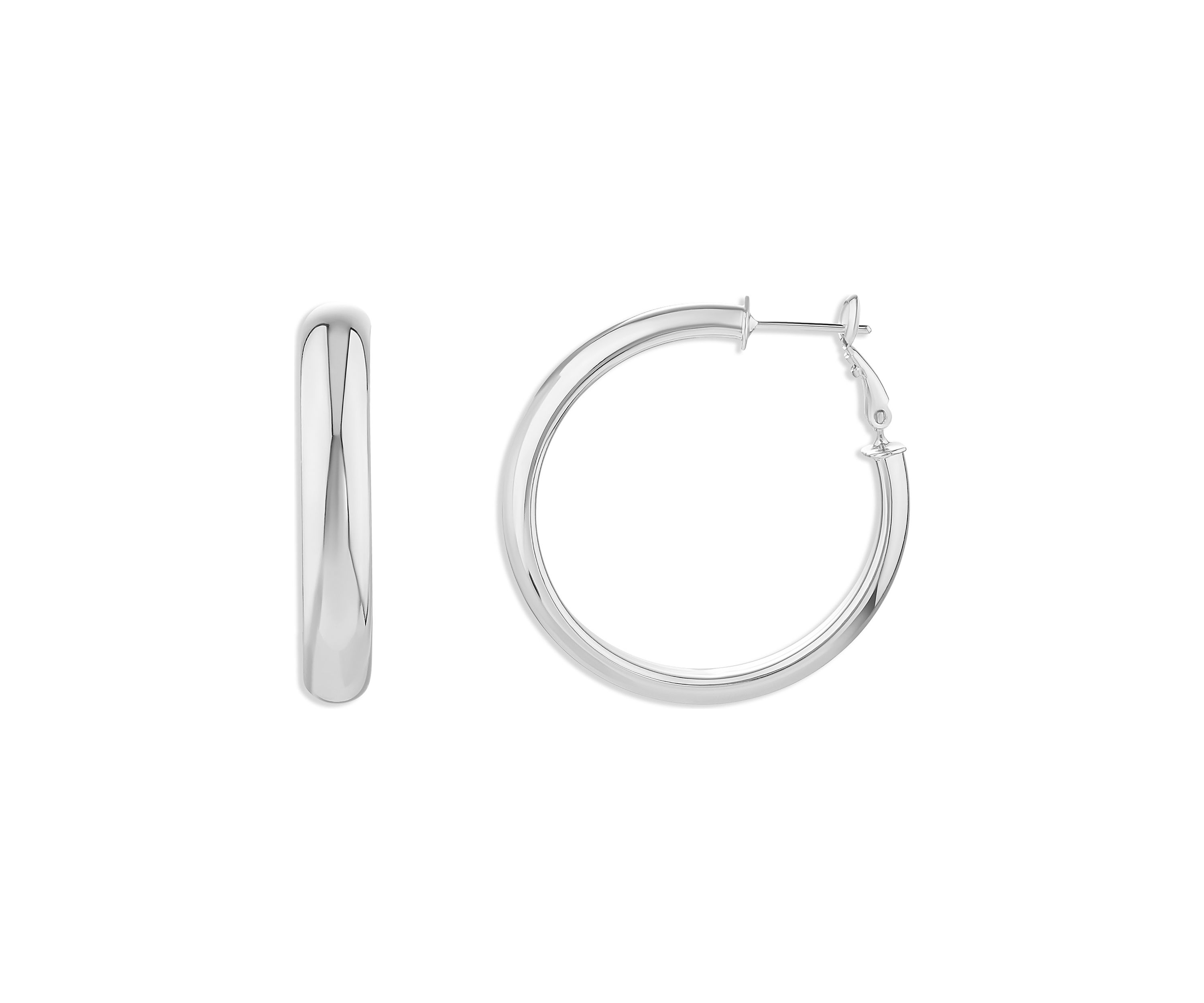 Fine Silver Plated 40 Millimeter Round Hoop Earrings