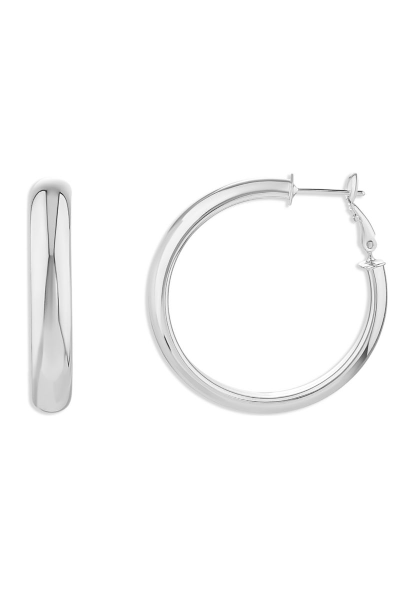 Fine Silver Plated 40 Millimeter Round Hoop Earrings