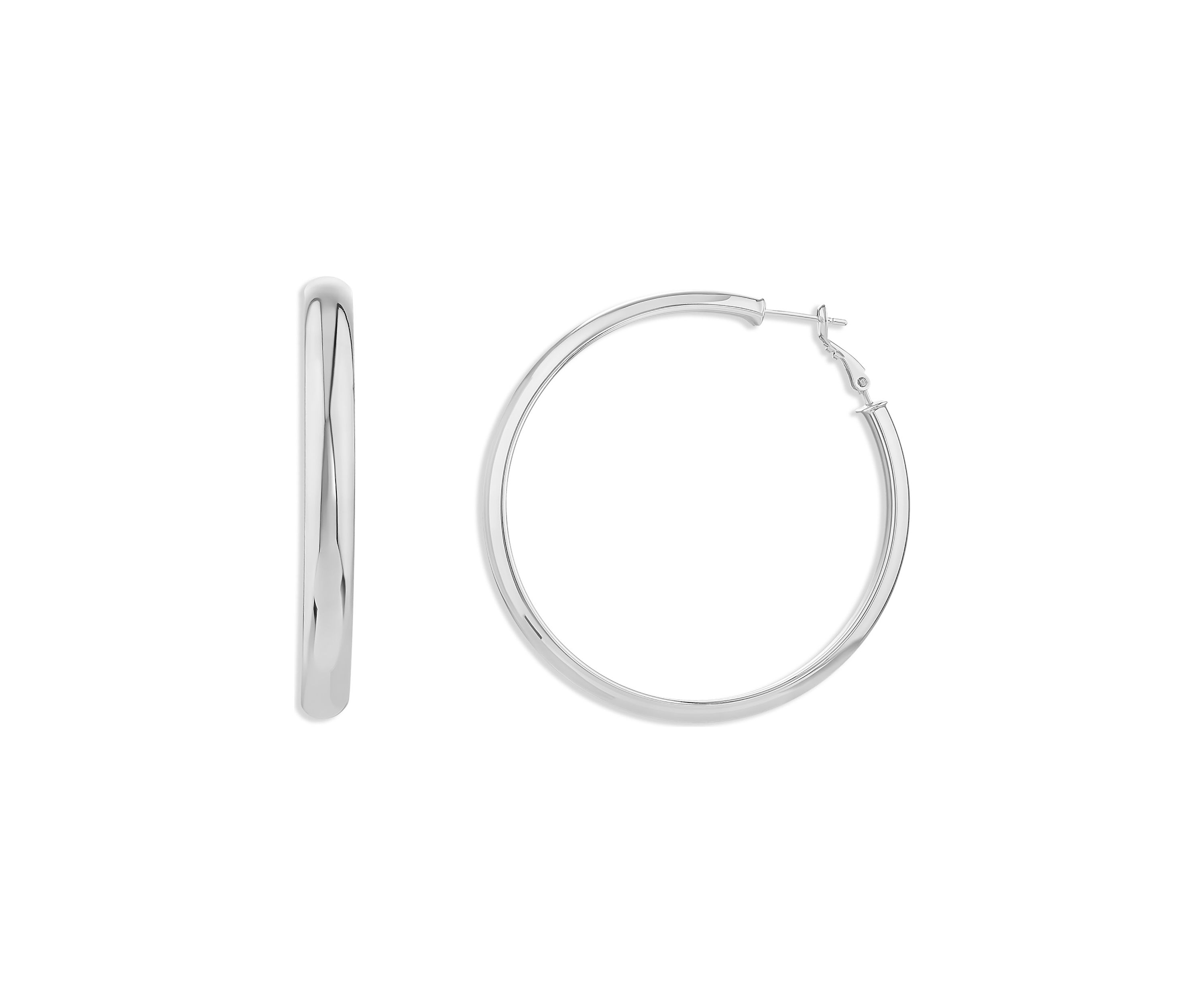 Fine Silver Plated 60 Millimeter Round Hoop Earrings