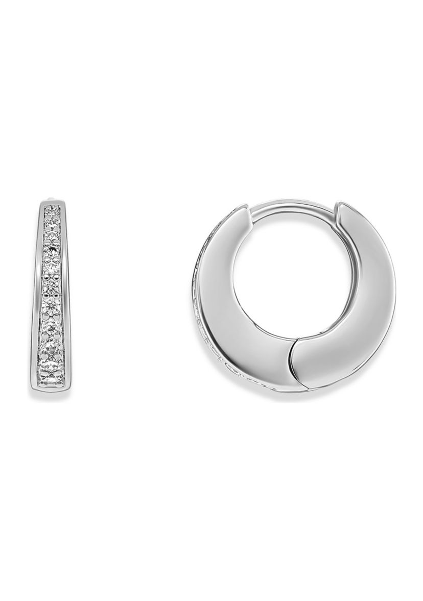 Silver Tone Pavé Hoop Earrings