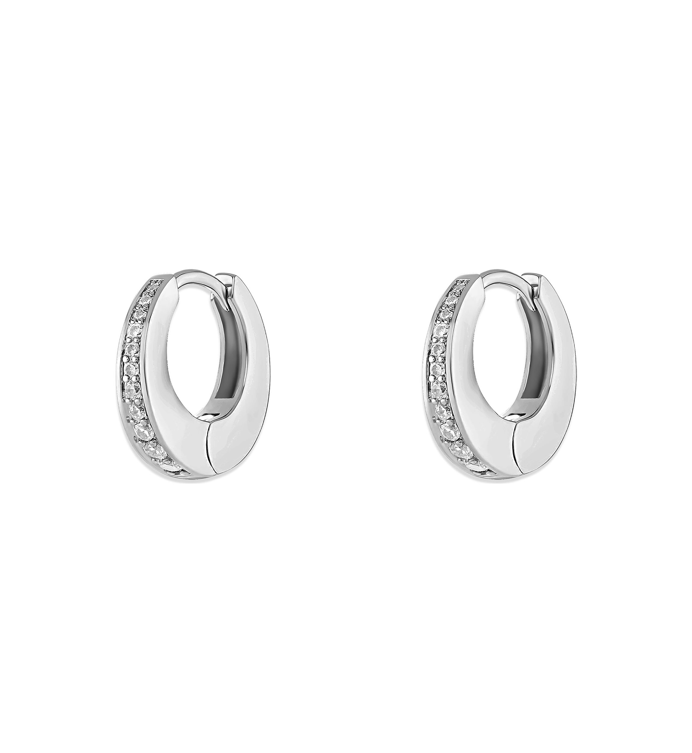 Silver Tone Pavé Hoop Earrings