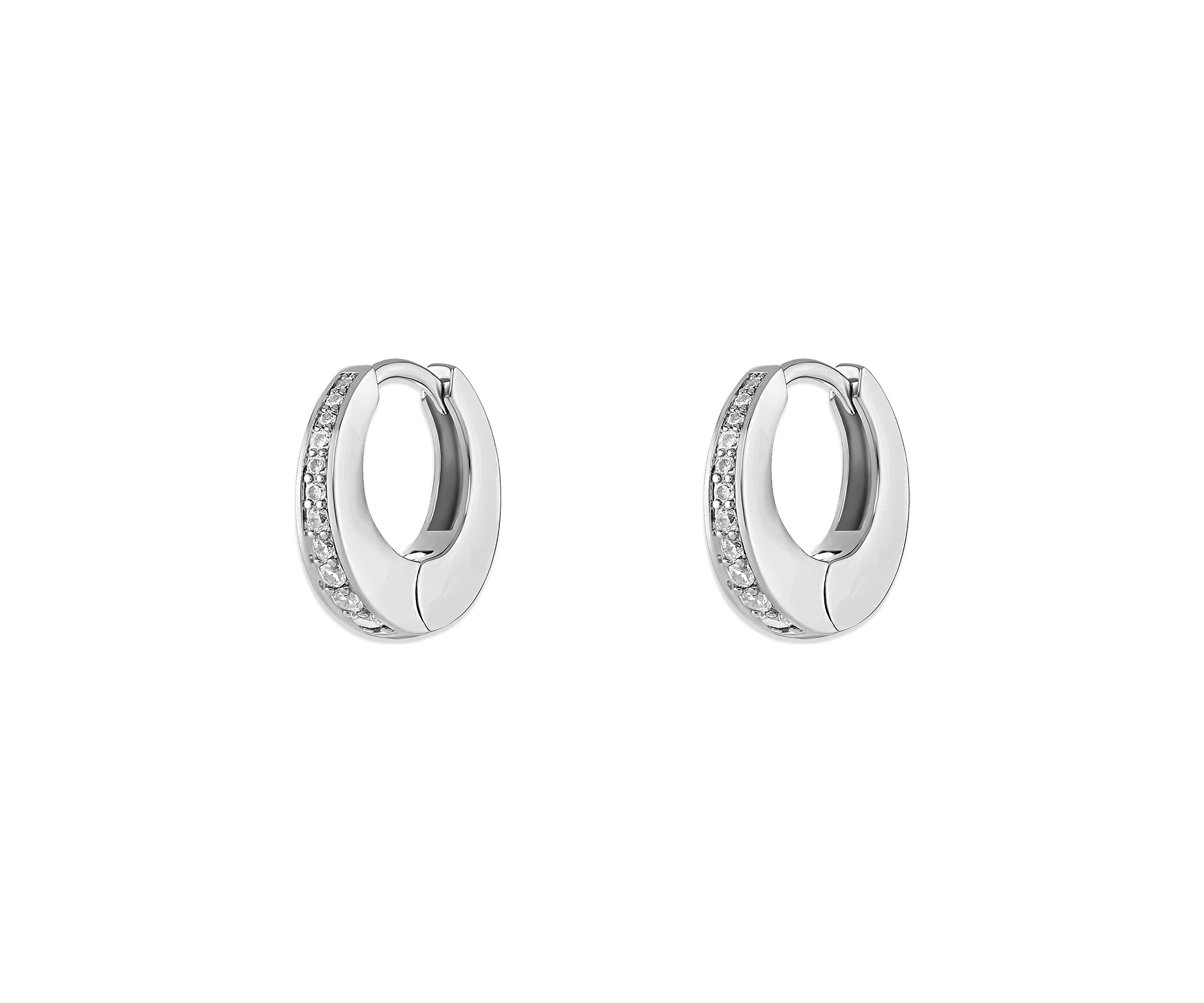Silver Tone Pavé Hoop Earrings