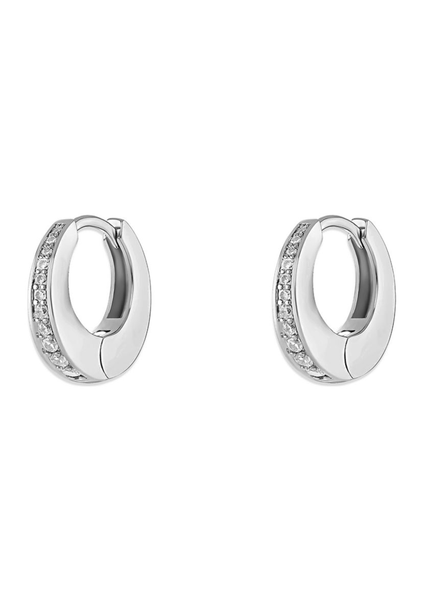 Silver Tone Pavé Hoop Earrings