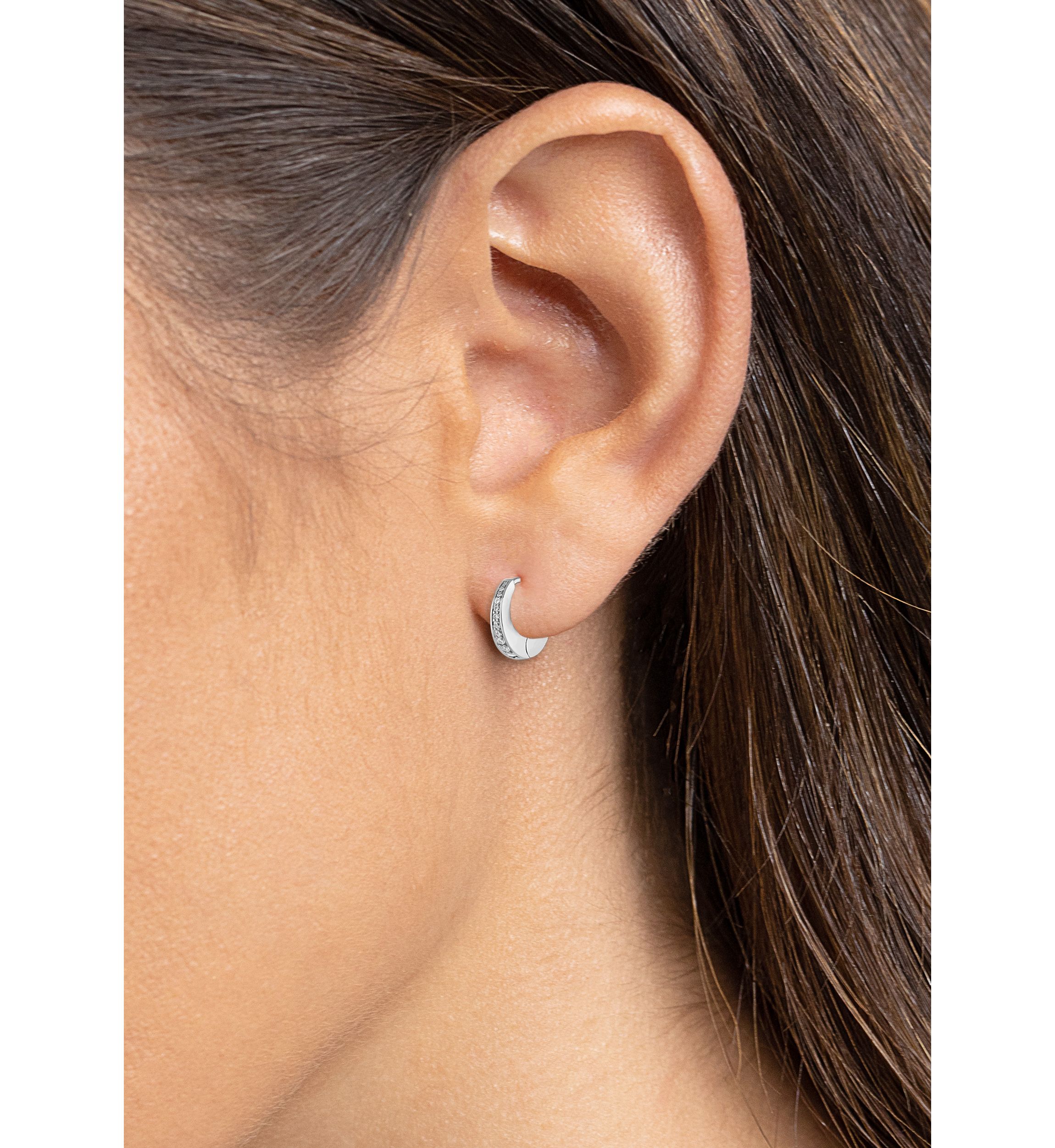 Silver Tone Pavé Hoop Earrings