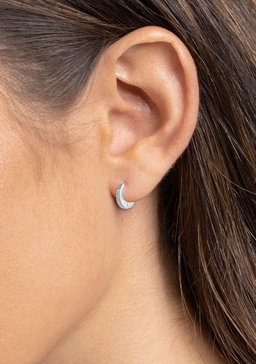 Silver Tone Pavé Hoop Earrings