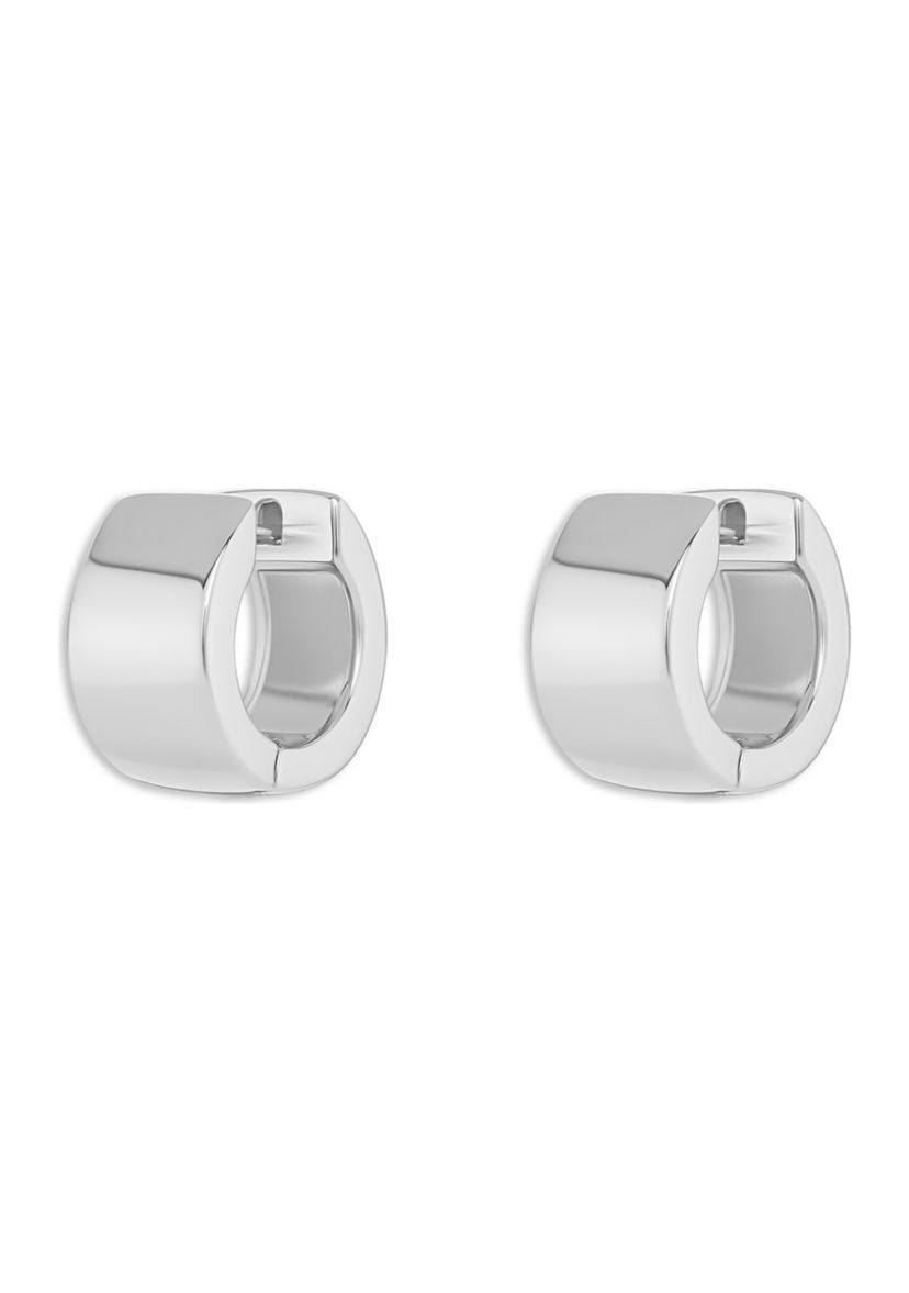Silver Plated 15 Millimeter Polished Huggie Hoop Earrings