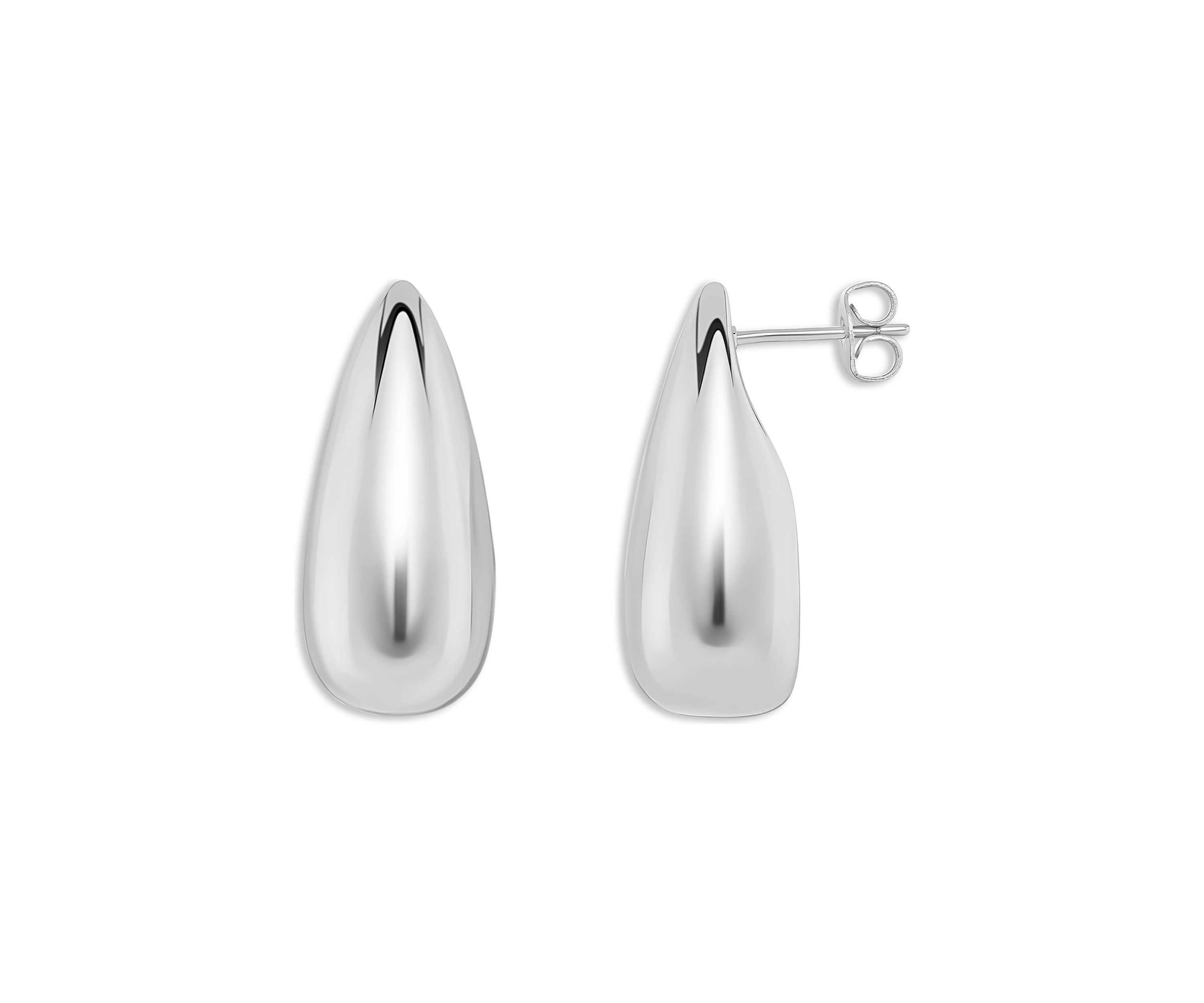 Silver Plated Polished Teardrop Stud Earrings