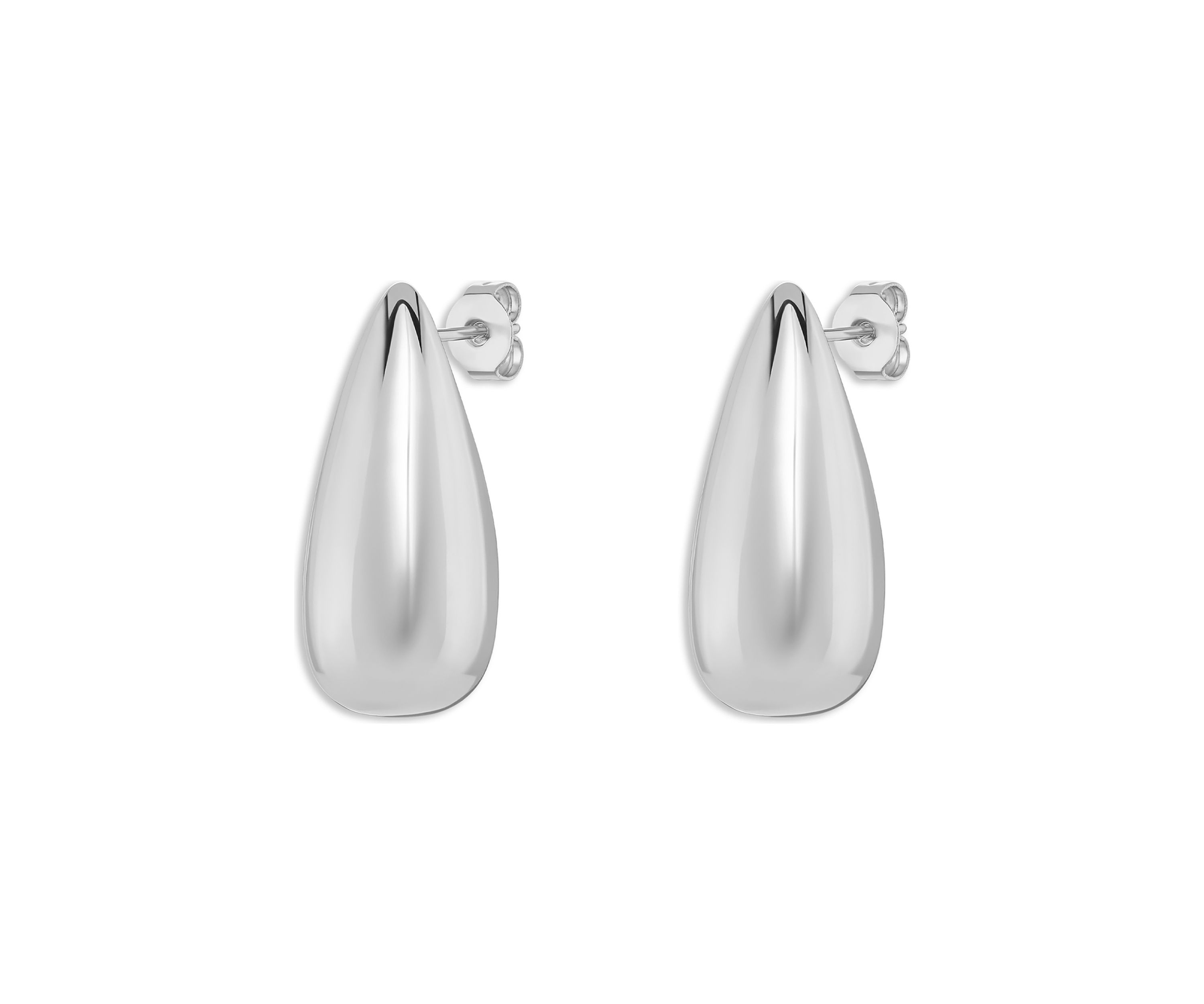 Silver Plated Polished Teardrop Stud Earrings