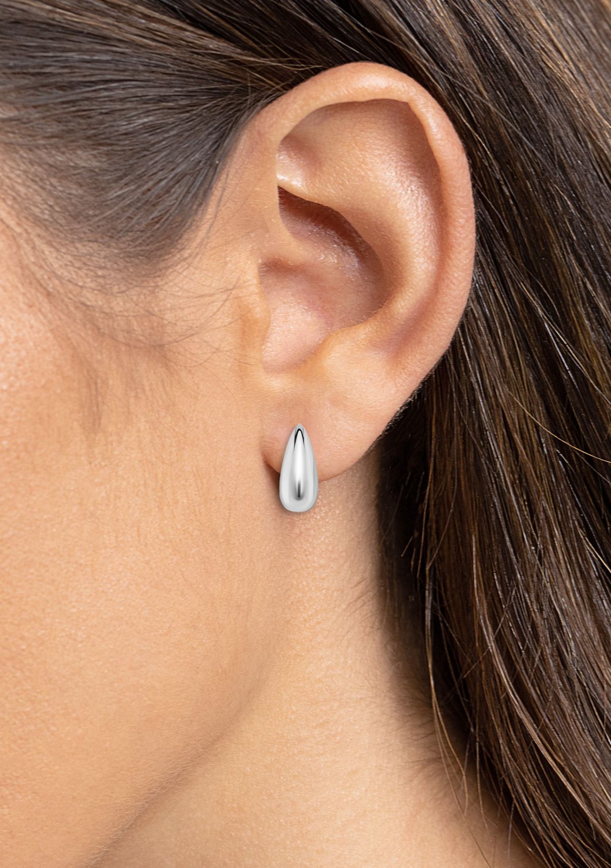 Silver Plated Polished Teardrop Stud Earrings