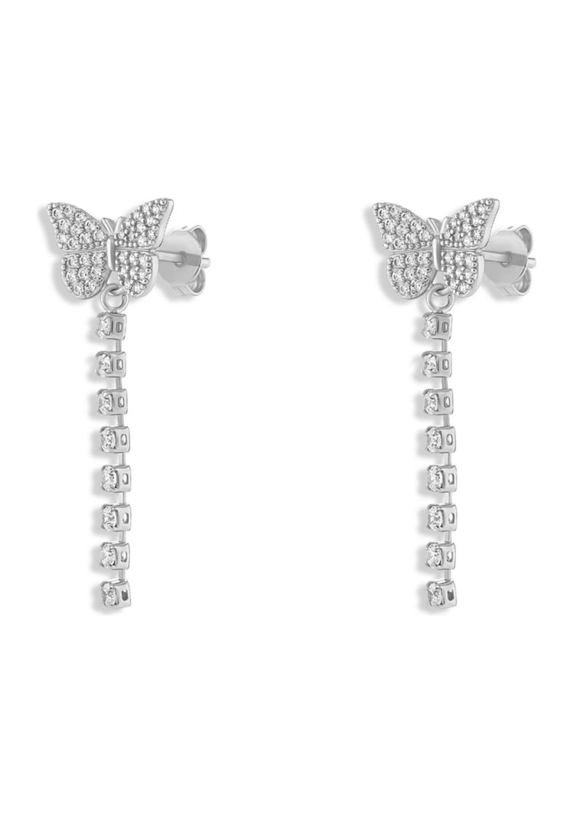 Silver Plated Pavé Loop Cubic Zirconia Earrings