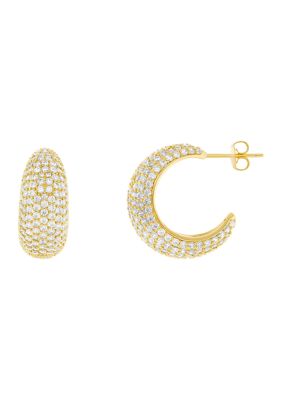 Belk Silverworks Plated Pavé Cubic Zirconia Graduated C Hoop Earrings, Gold
