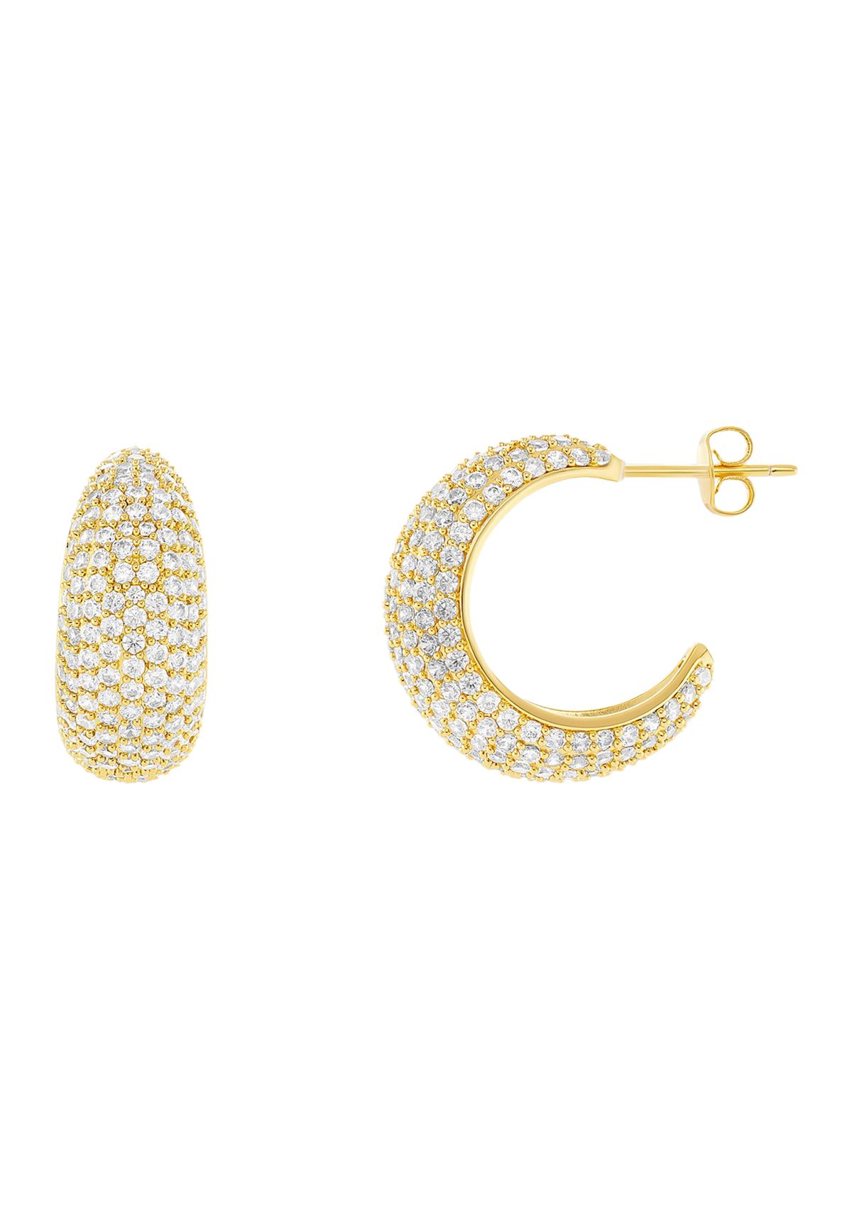 Plated Pavé Cubic Zirconia Graduated C Hoop Earrings