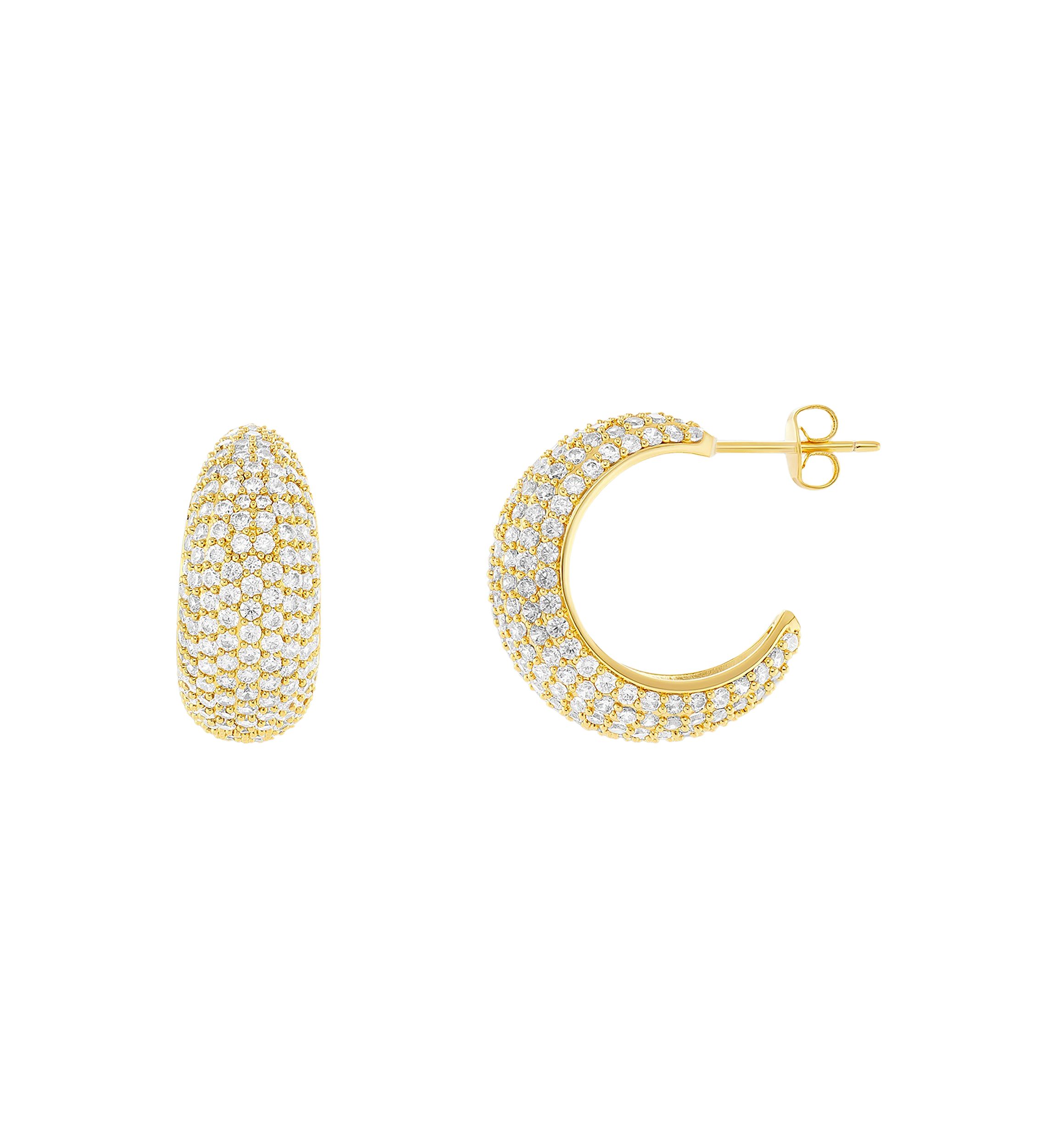 Plated Pavé Cubic Zirconia Graduated C Hoop Earrings