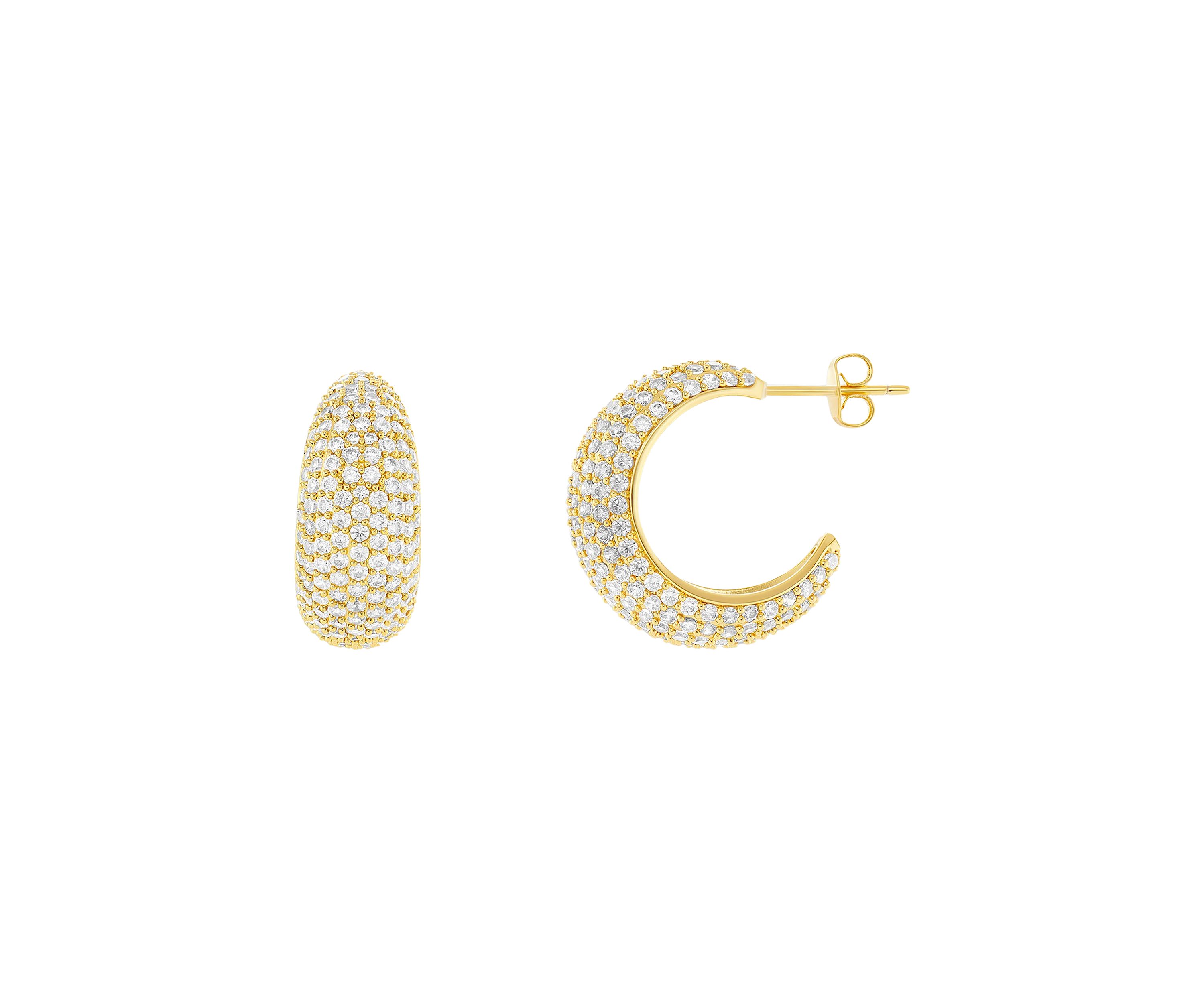 Plated Pavé Cubic Zirconia Graduated C Hoop Earrings
