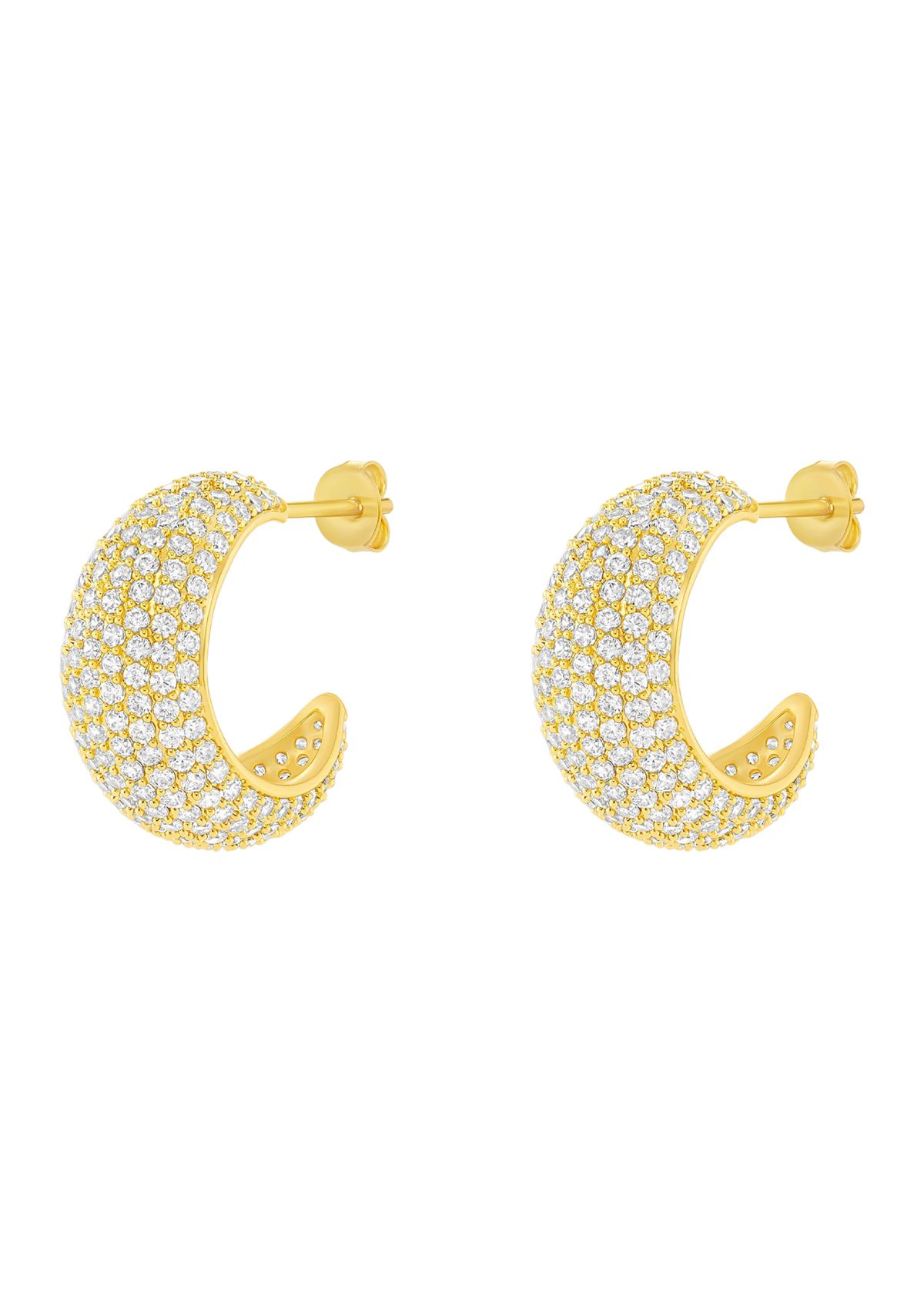 Plated Pavé Cubic Zirconia Graduated C Hoop Earrings