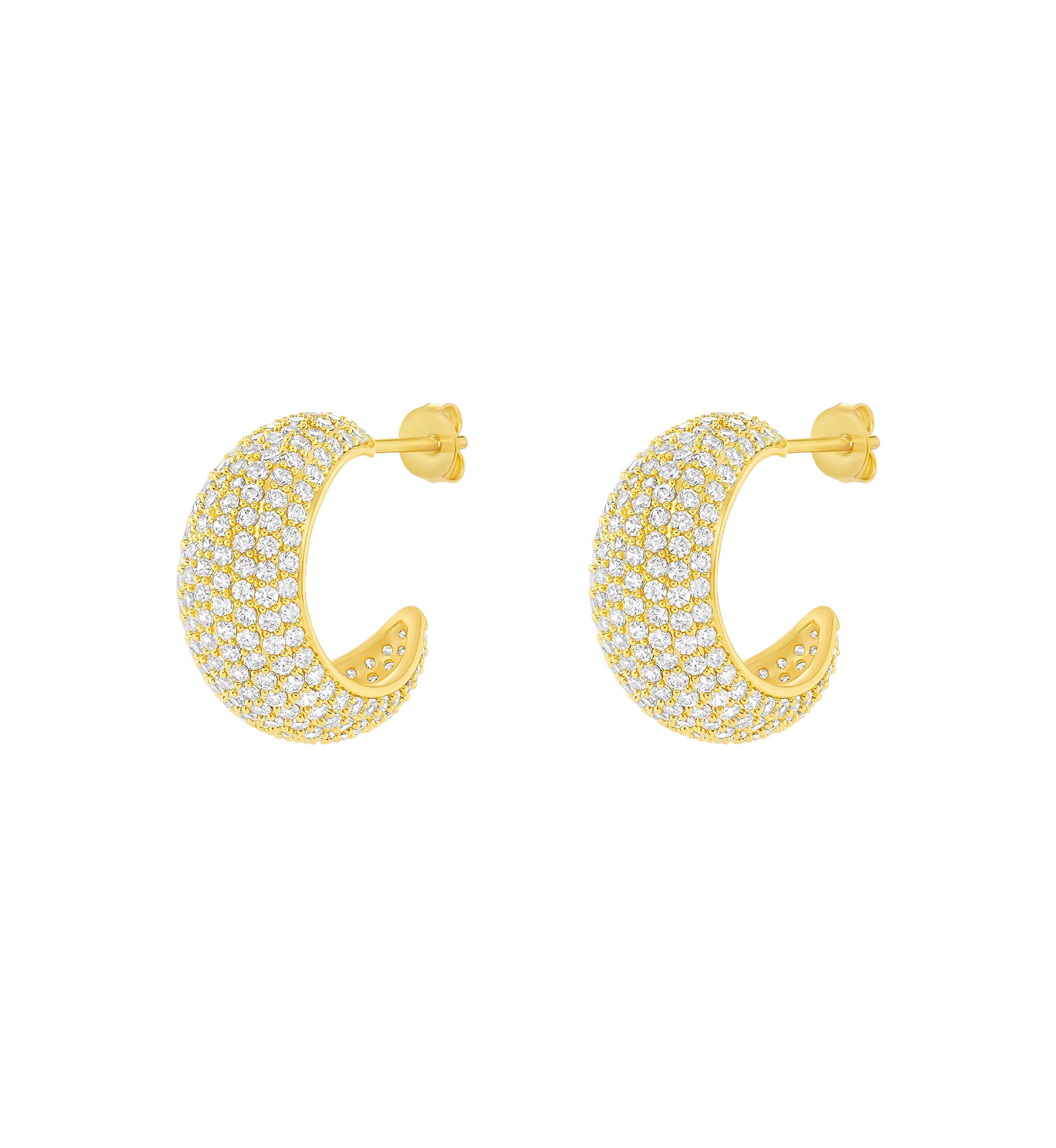 Plated Pavé Cubic Zirconia Graduated C Hoop Earrings