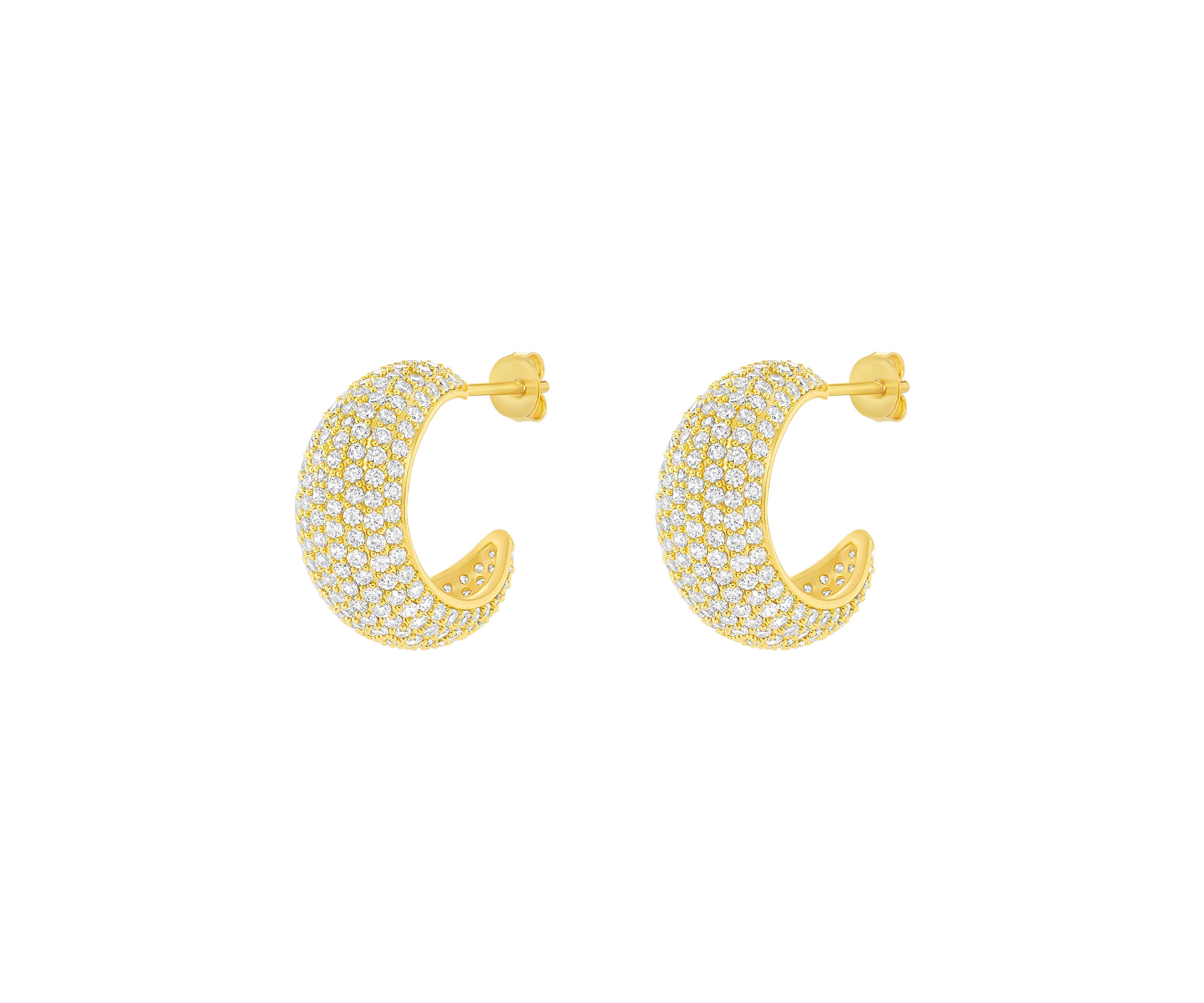 Plated Pavé Cubic Zirconia Graduated C Hoop Earrings