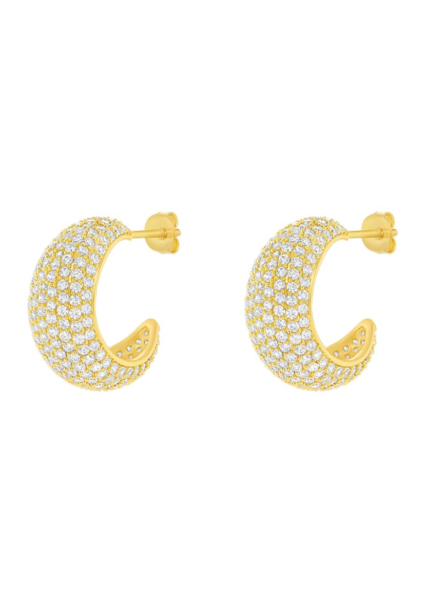 Plated Pavé Cubic Zirconia Graduated C Hoop Earrings